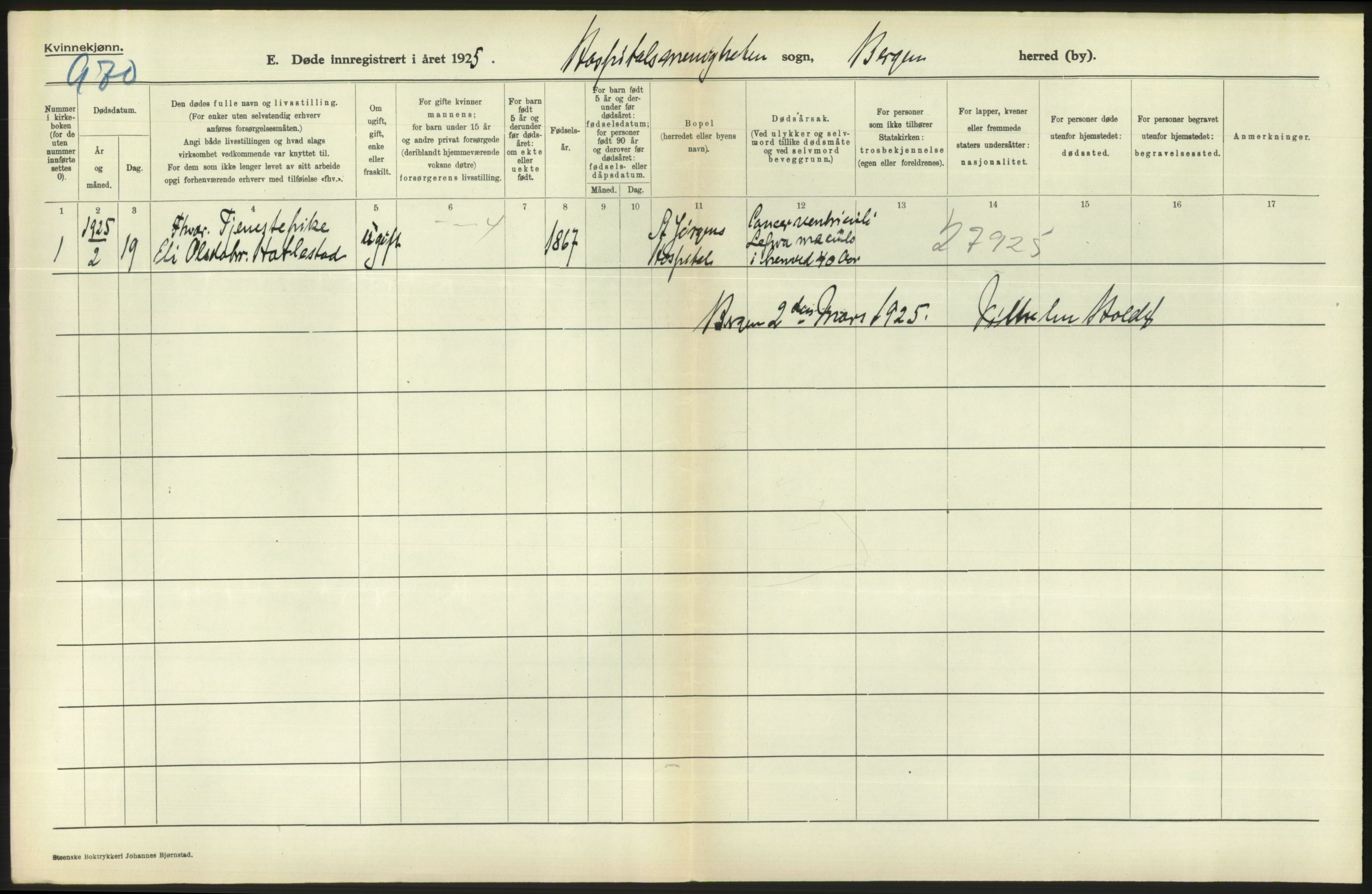 Statistisk sentralbyrå, Sosiodemografiske emner, Befolkning, AV/RA-S-2228/D/Df/Dfc/Dfce/L0029: Bergen: Gifte, døde., 1925, p. 802