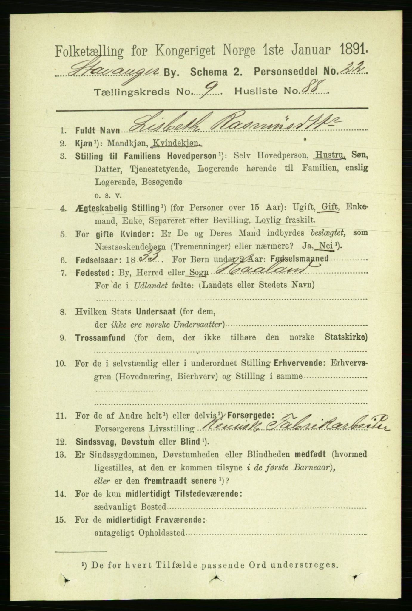 RA, 1891 census for 1103 Stavanger, 1891, p. 13527