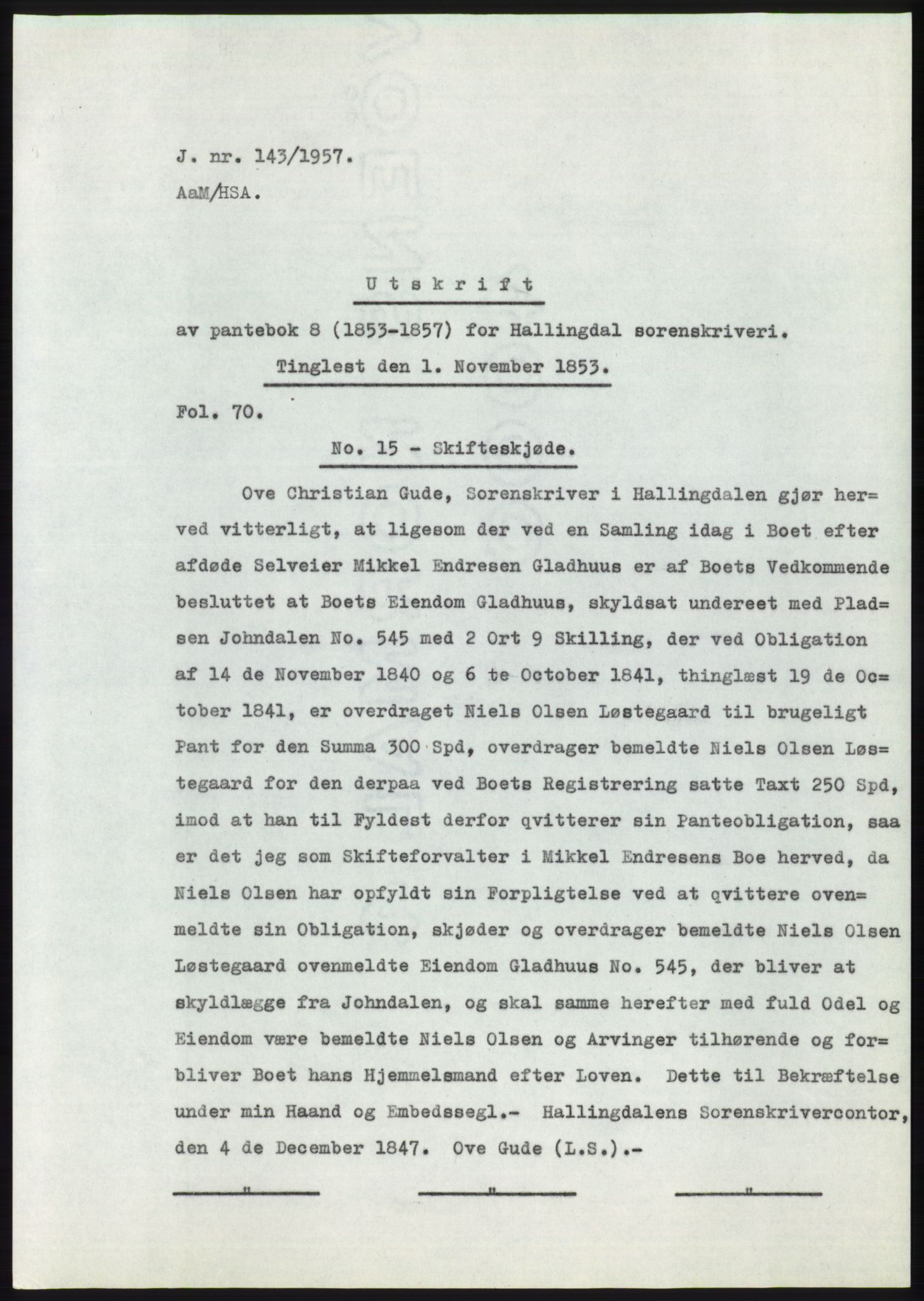 Statsarkivet i Kongsberg, AV/SAKO-A-0001/E/Ee/L0008: Avskrifter, SAO jnr. 1203/1956 - 344/1957, 1956-1957, p. 191
