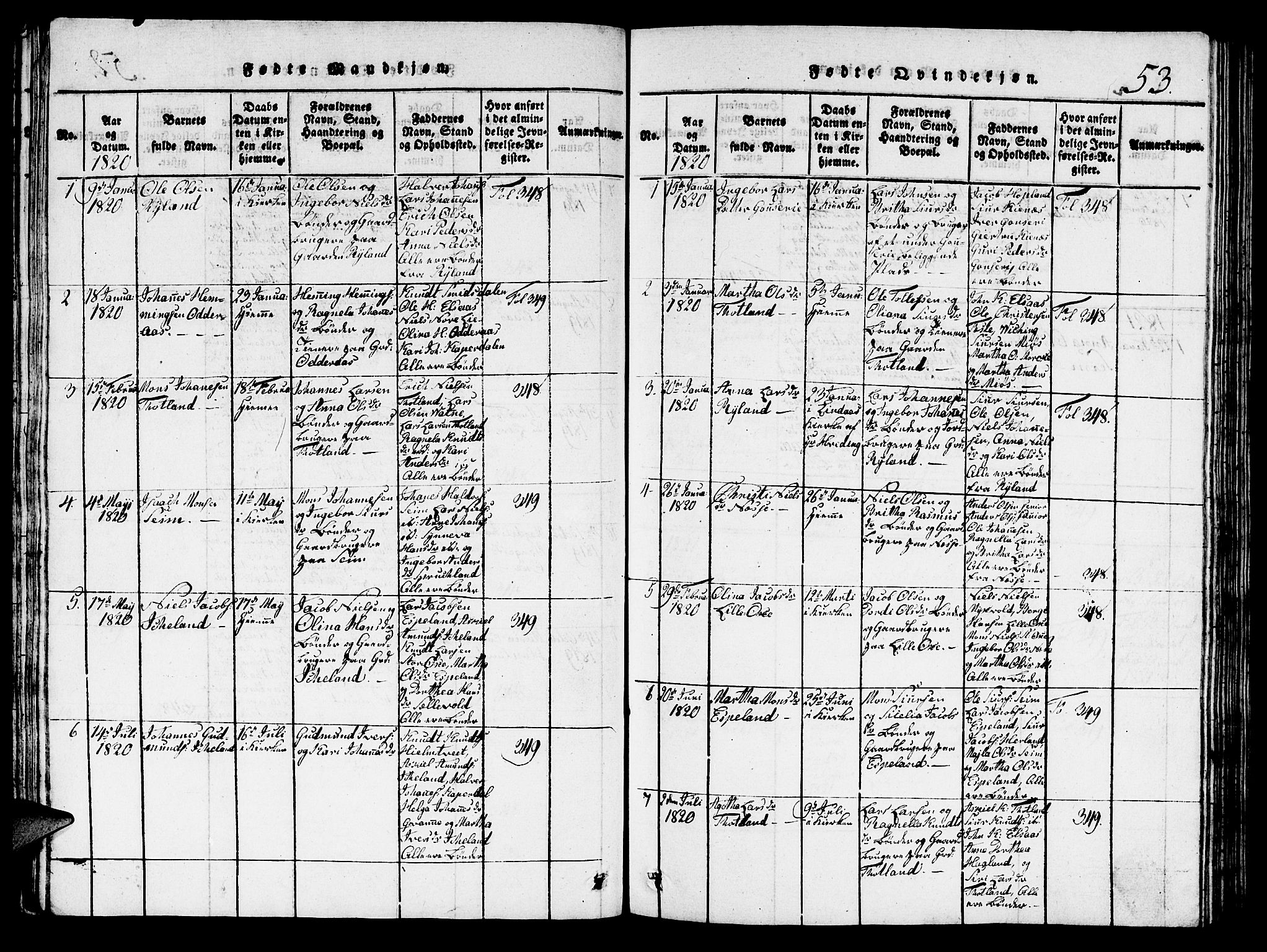 Hosanger sokneprestembete, AV/SAB-A-75801/H/Hab: Parish register (copy) no. A 1 /2, 1816-1825, p. 53