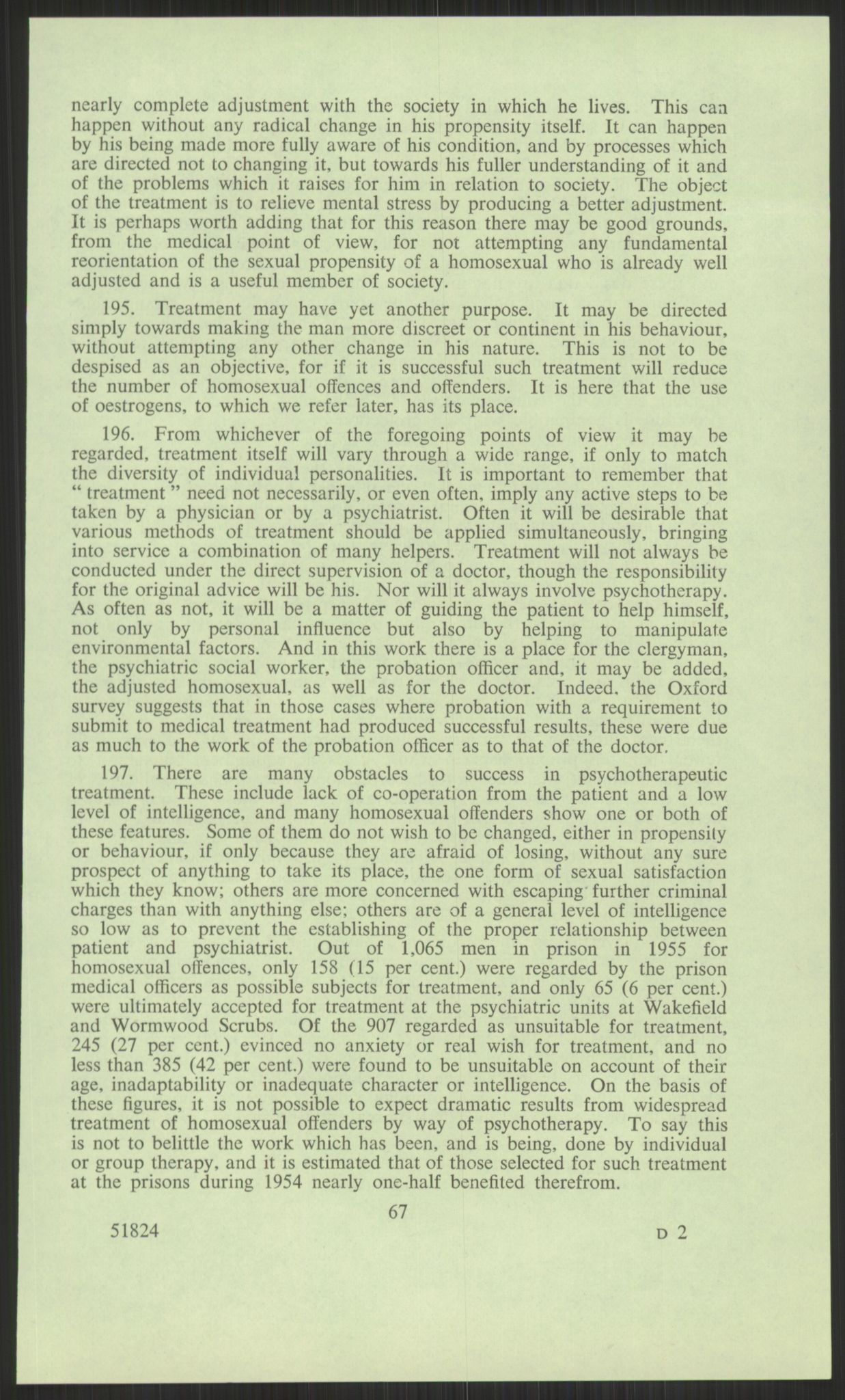 Justisdepartementet, Lovavdelingen, AV/RA-S-3212/D/De/L0029/0001: Straffeloven / Straffelovens revisjon: 5 - Ot. prp. nr.  41 - 1945: Homoseksualiet. 3 mapper, 1956-1970, p. 651