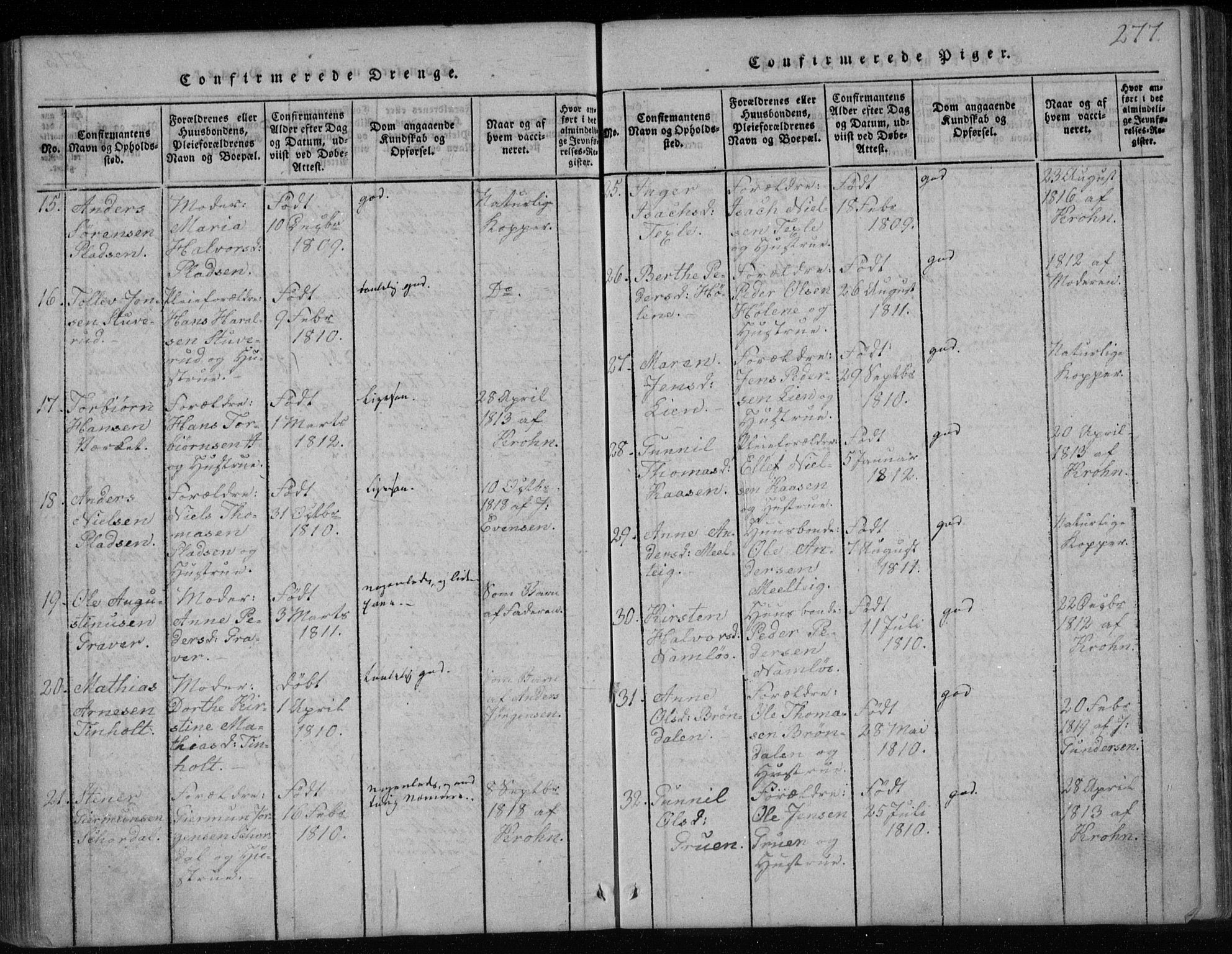 Holla kirkebøker, AV/SAKO-A-272/F/Fa/L0003: Parish register (official) no. 3, 1815-1830, p. 277