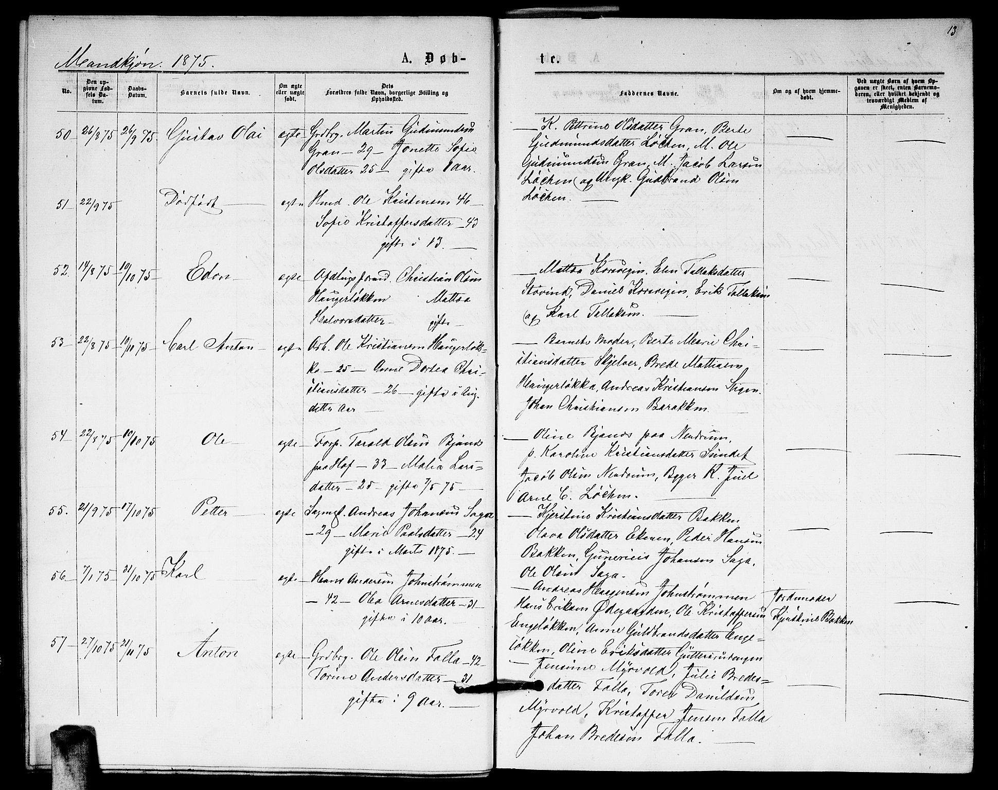 Fet prestekontor Kirkebøker, AV/SAO-A-10370a/G/Ga/L0005: Parish register (copy) no. I 5, 1875-1877, p. 13