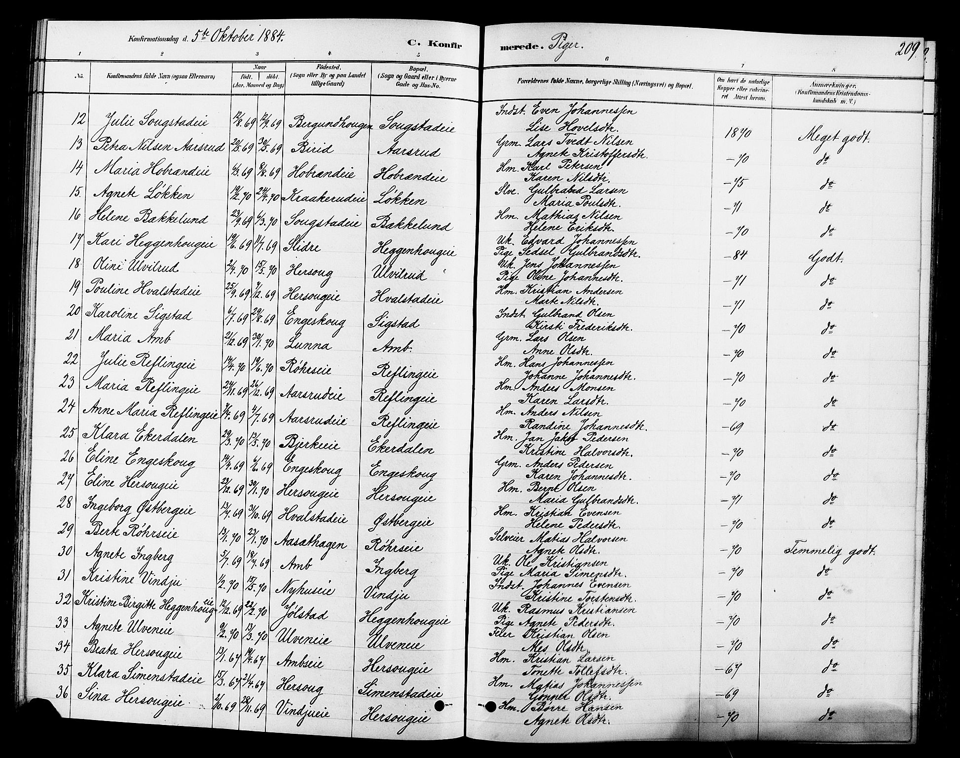 Ringsaker prestekontor, SAH/PREST-014/L/La/L0009: Parish register (copy) no. 9, 1879-1890, p. 209