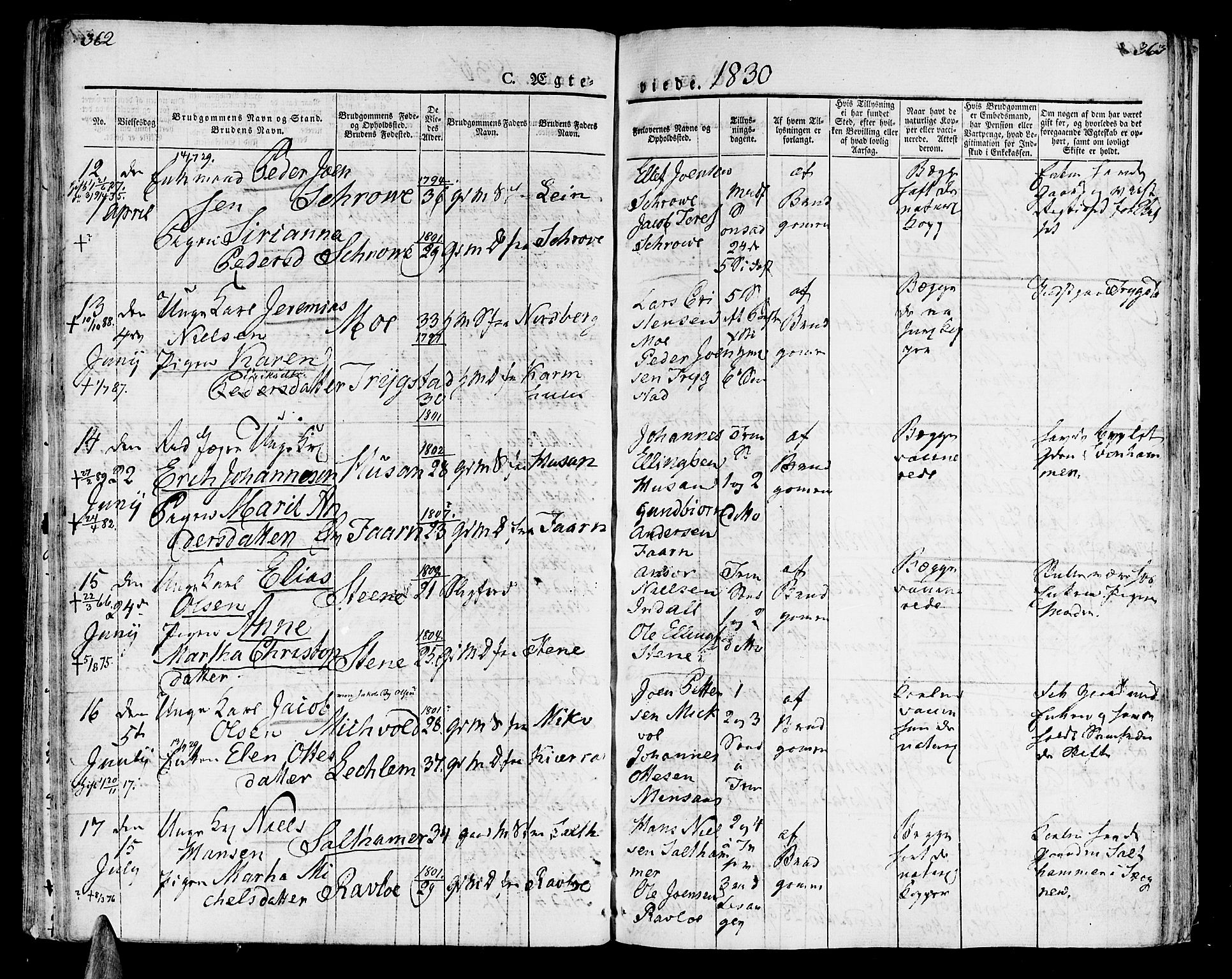 Ministerialprotokoller, klokkerbøker og fødselsregistre - Nord-Trøndelag, AV/SAT-A-1458/723/L0237: Parish register (official) no. 723A06, 1822-1830, p. 362-363