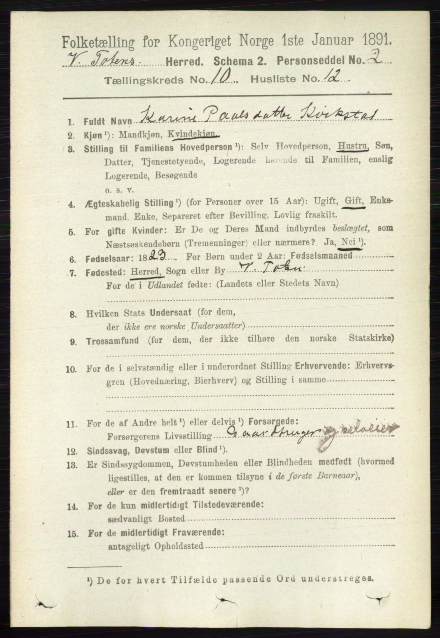 RA, 1891 census for 0529 Vestre Toten, 1891, p. 6247