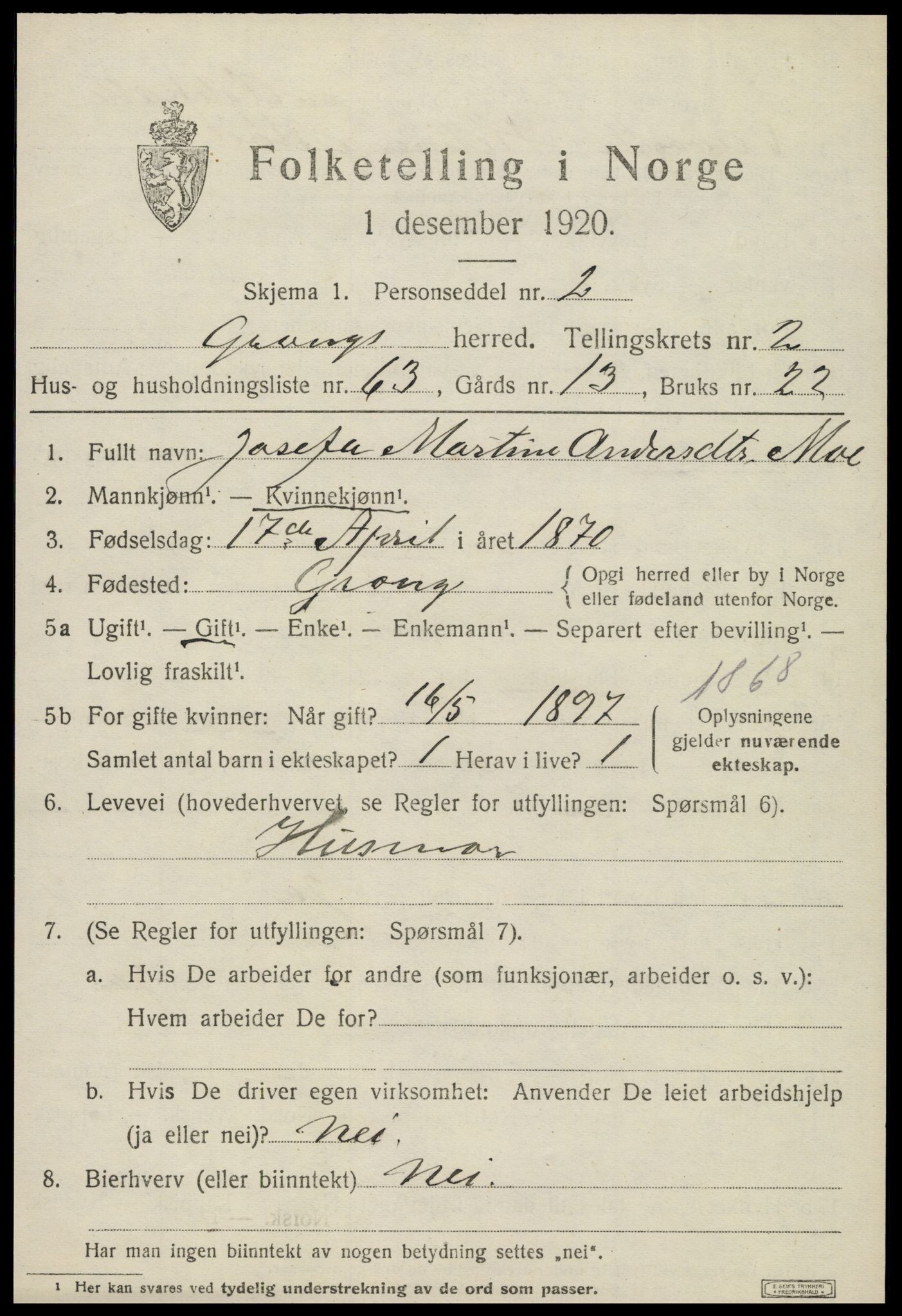 SAT, 1920 census for Grong, 1920, p. 2189