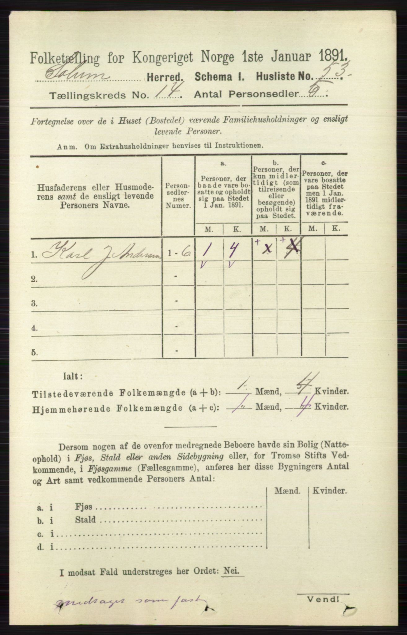 RA, 1891 census for 0818 Solum, 1891, p. 6348