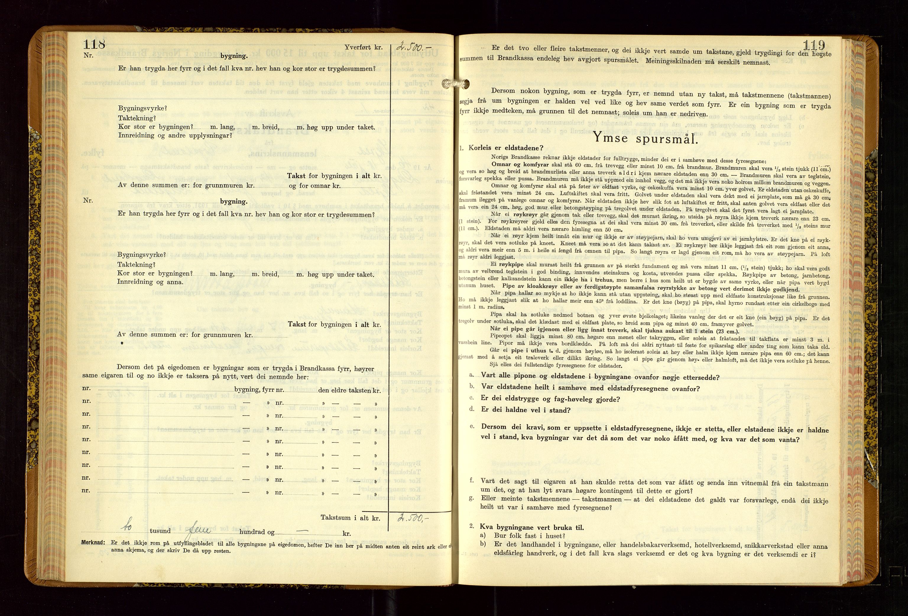 Skjold lensmannskontor, AV/SAST-A-100182/Gob/L0002: "Branntakstbok for Skjold lensmannskrins Rogaland fylke", 1939-1952, p. 118-119