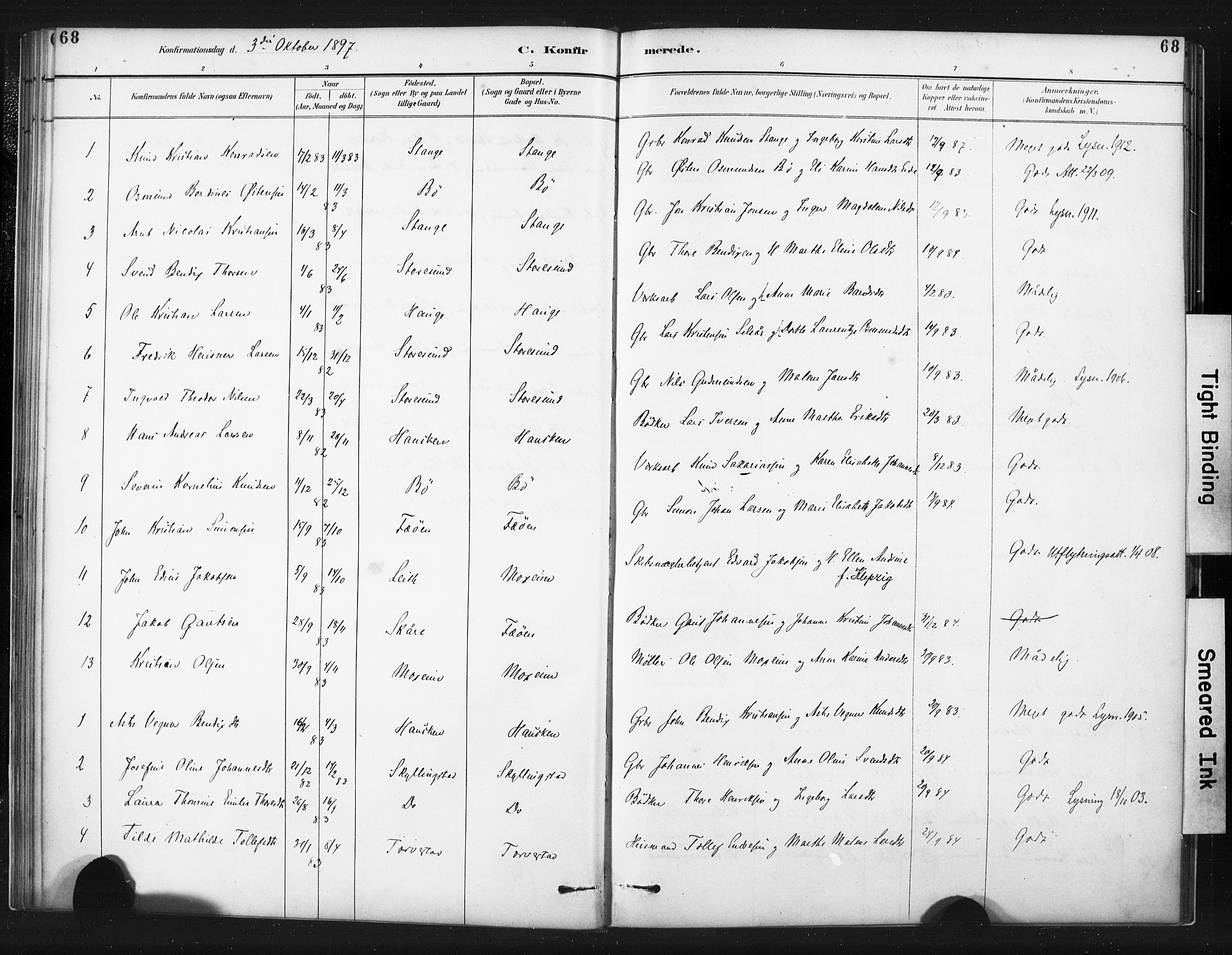 Torvastad sokneprestkontor, AV/SAST-A -101857/H/Ha/Haa/L0015: Parish register (official) no. A 14, 1888-1899, p. 68