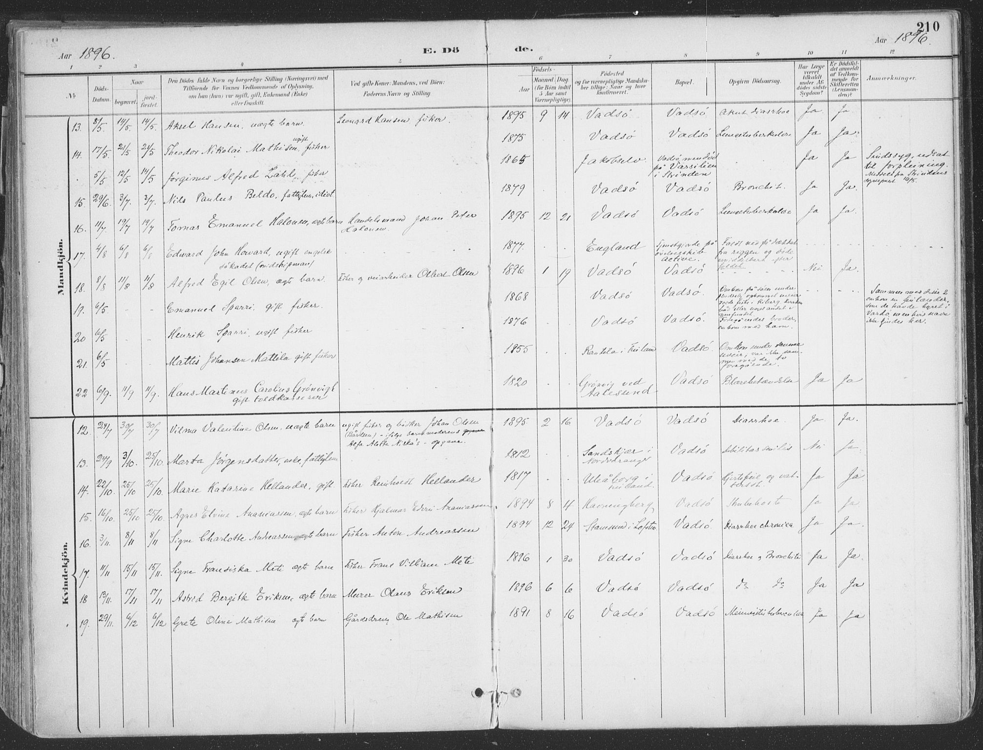 Vadsø sokneprestkontor, AV/SATØ-S-1325/H/Ha/L0007kirke: Parish register (official) no. 7, 1896-1916, p. 210