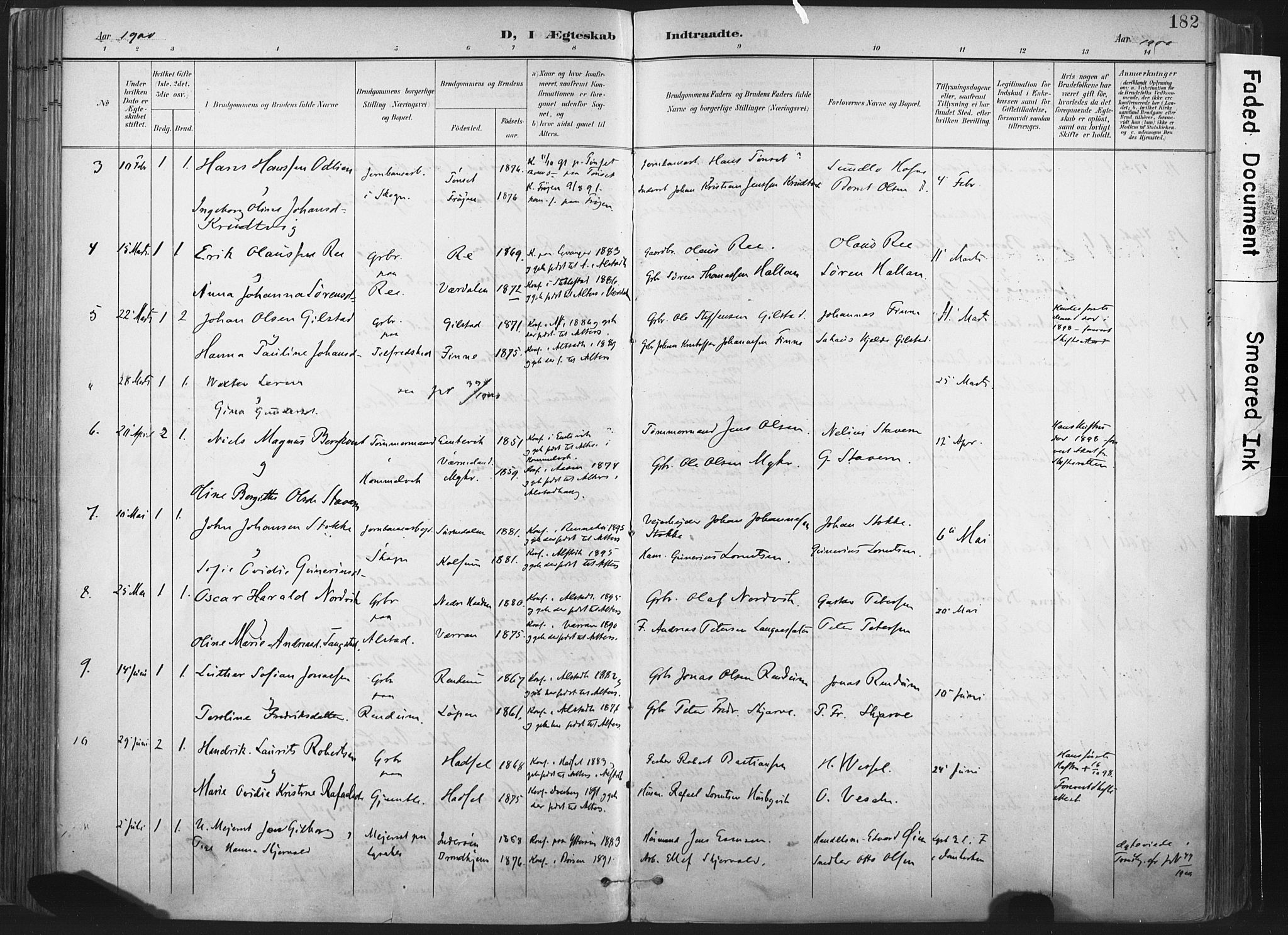 Ministerialprotokoller, klokkerbøker og fødselsregistre - Nord-Trøndelag, SAT/A-1458/717/L0162: Parish register (official) no. 717A12, 1898-1923, p. 182