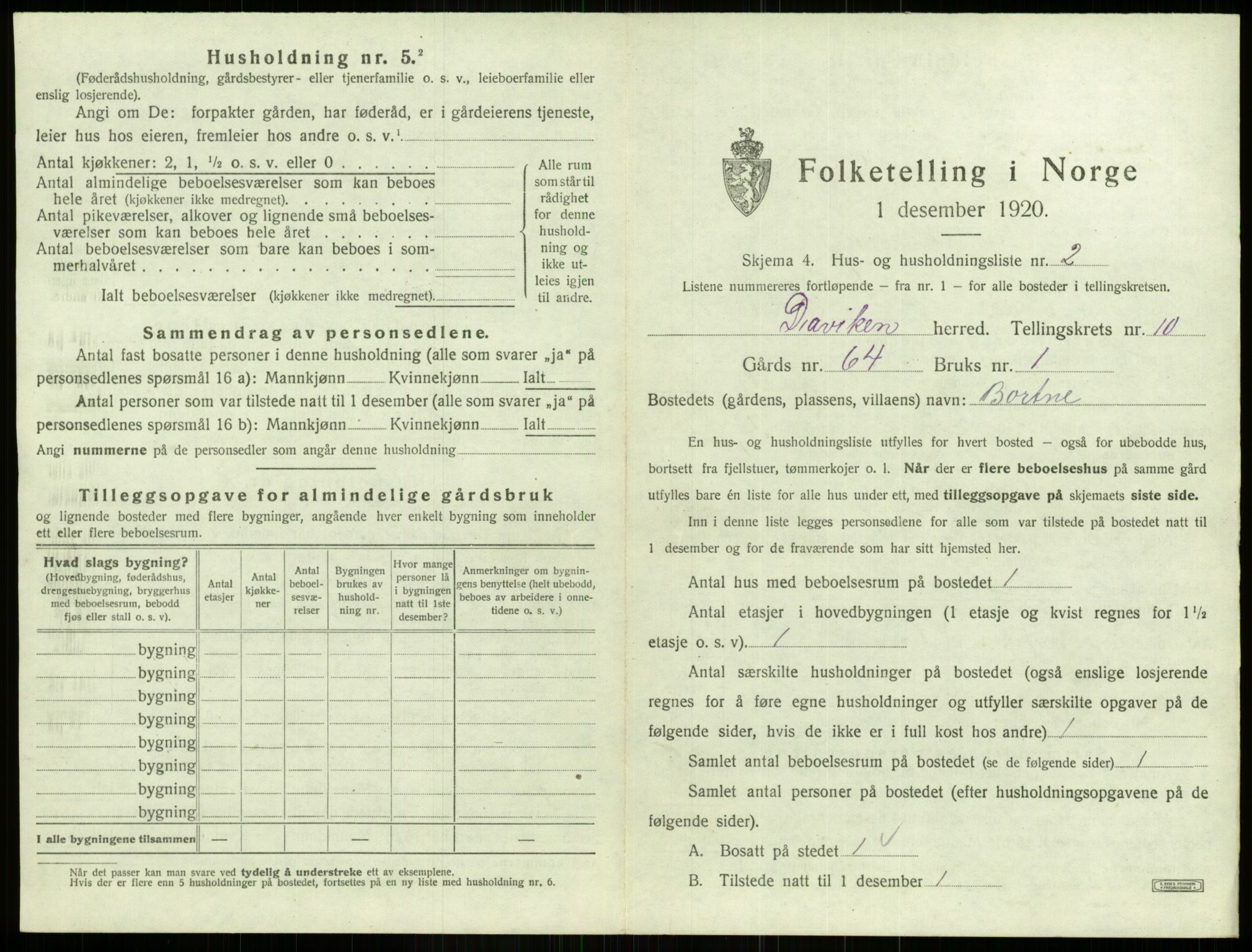 SAB, 1920 census for Davik, 1920, p. 693