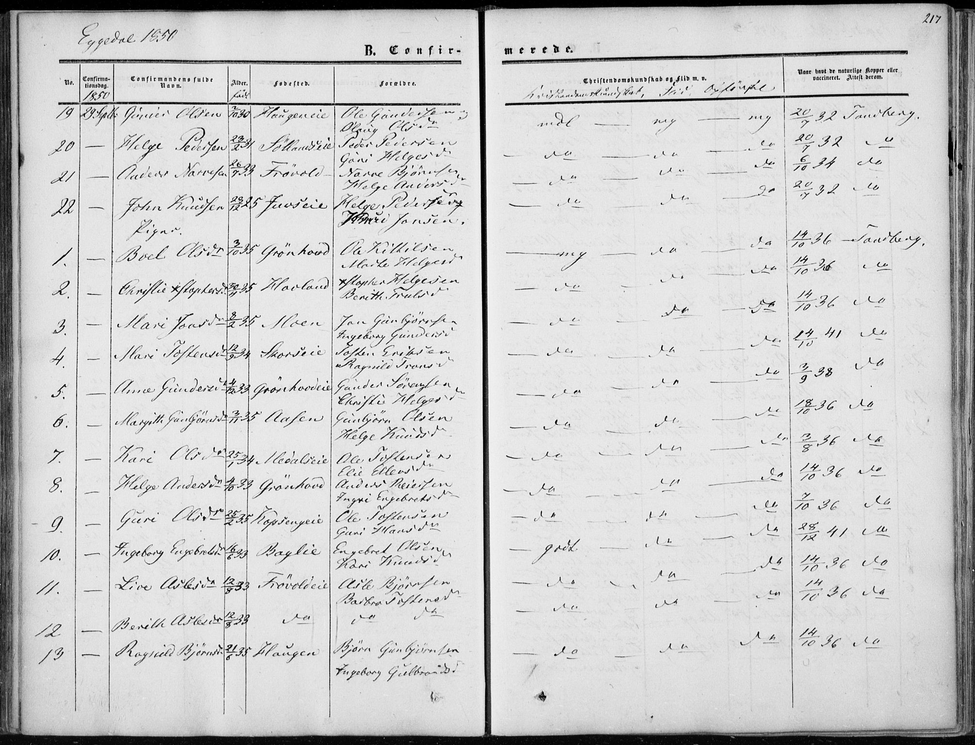 Sigdal kirkebøker, AV/SAKO-A-245/F/Fa/L0008: Parish register (official) no. I 8, 1850-1859, p. 217