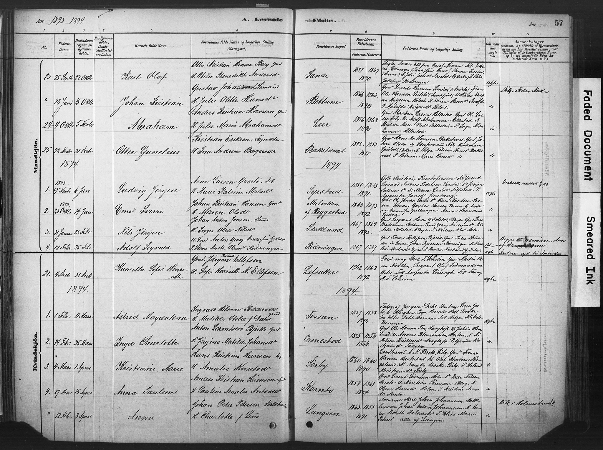 Våle kirkebøker, AV/SAKO-A-334/F/Fa/L0011: Parish register (official) no. I 11, 1878-1906, p. 57