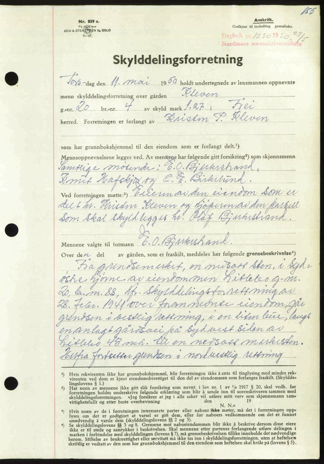 Nordmøre sorenskriveri, AV/SAT-A-4132/1/2/2Ca: Mortgage book no. A115, 1950-1950, Diary no: : 1580/1950