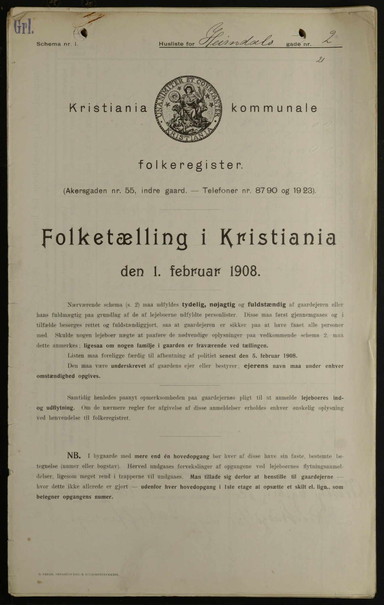 OBA, Municipal Census 1908 for Kristiania, 1908, p. 32908