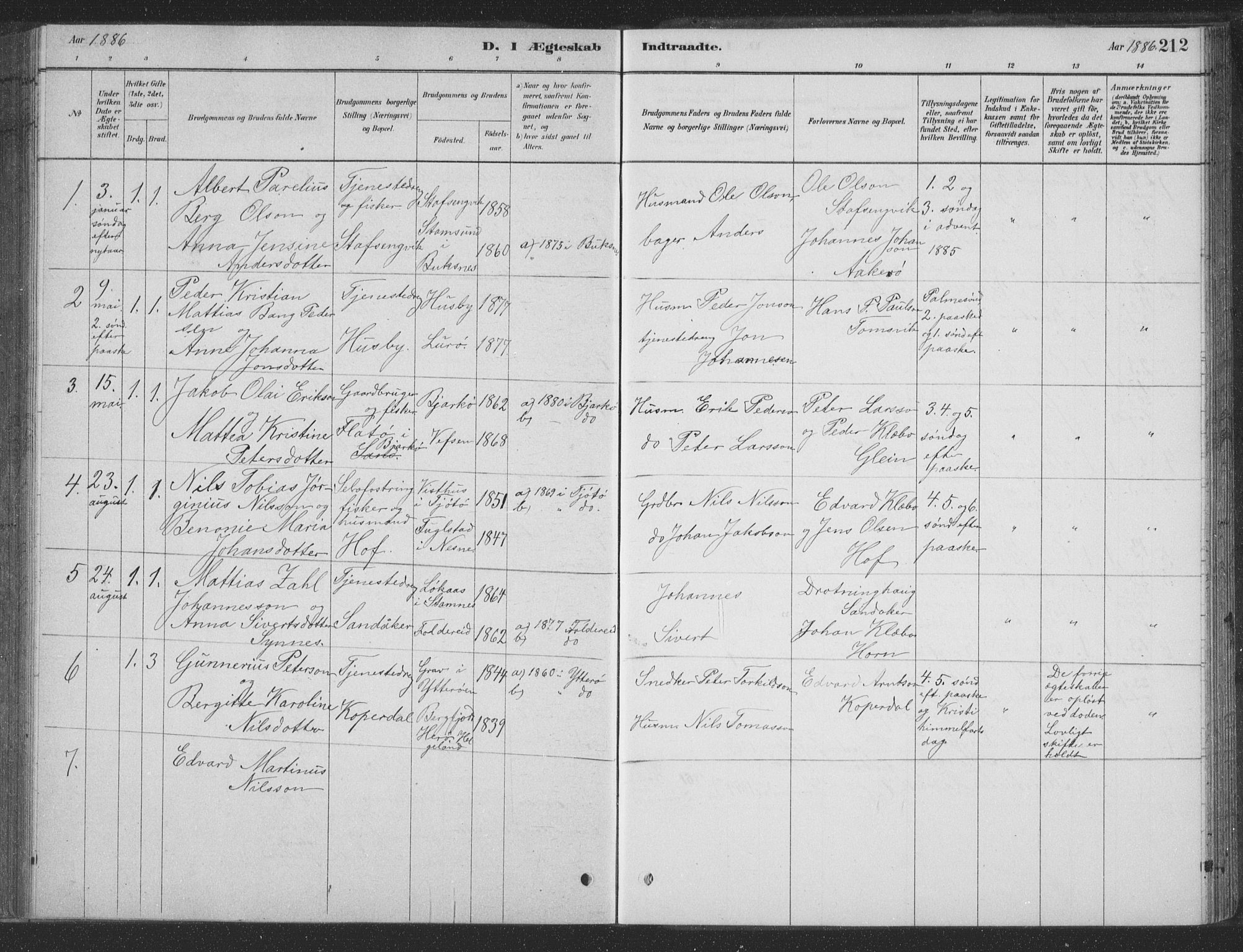 Ministerialprotokoller, klokkerbøker og fødselsregistre - Nordland, SAT/A-1459/835/L0532: Parish register (copy) no. 835C04, 1880-1905, p. 212