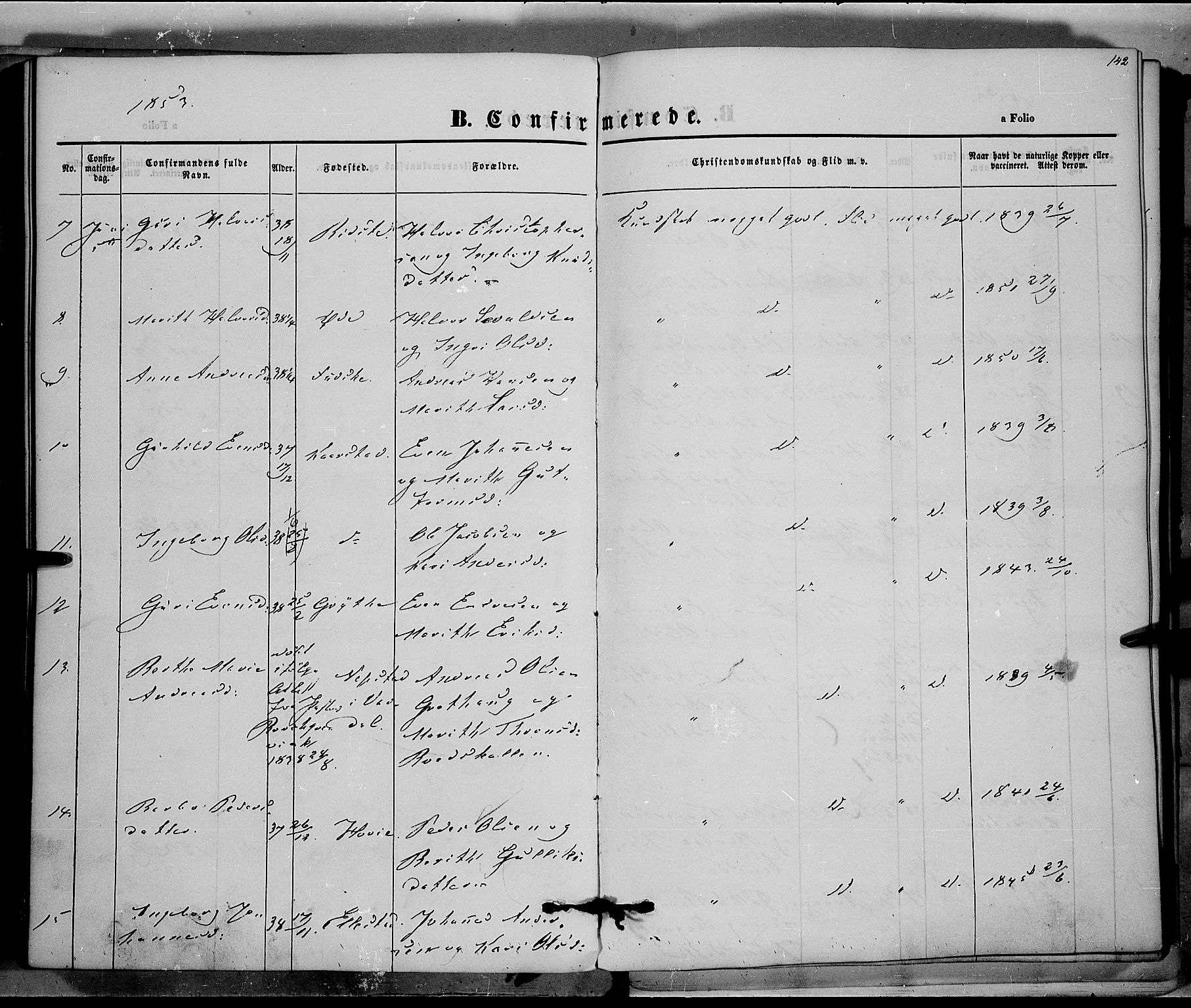 Vestre Slidre prestekontor, AV/SAH-PREST-136/H/Ha/Haa/L0001: Parish register (official) no. 1, 1844-1855, p. 142