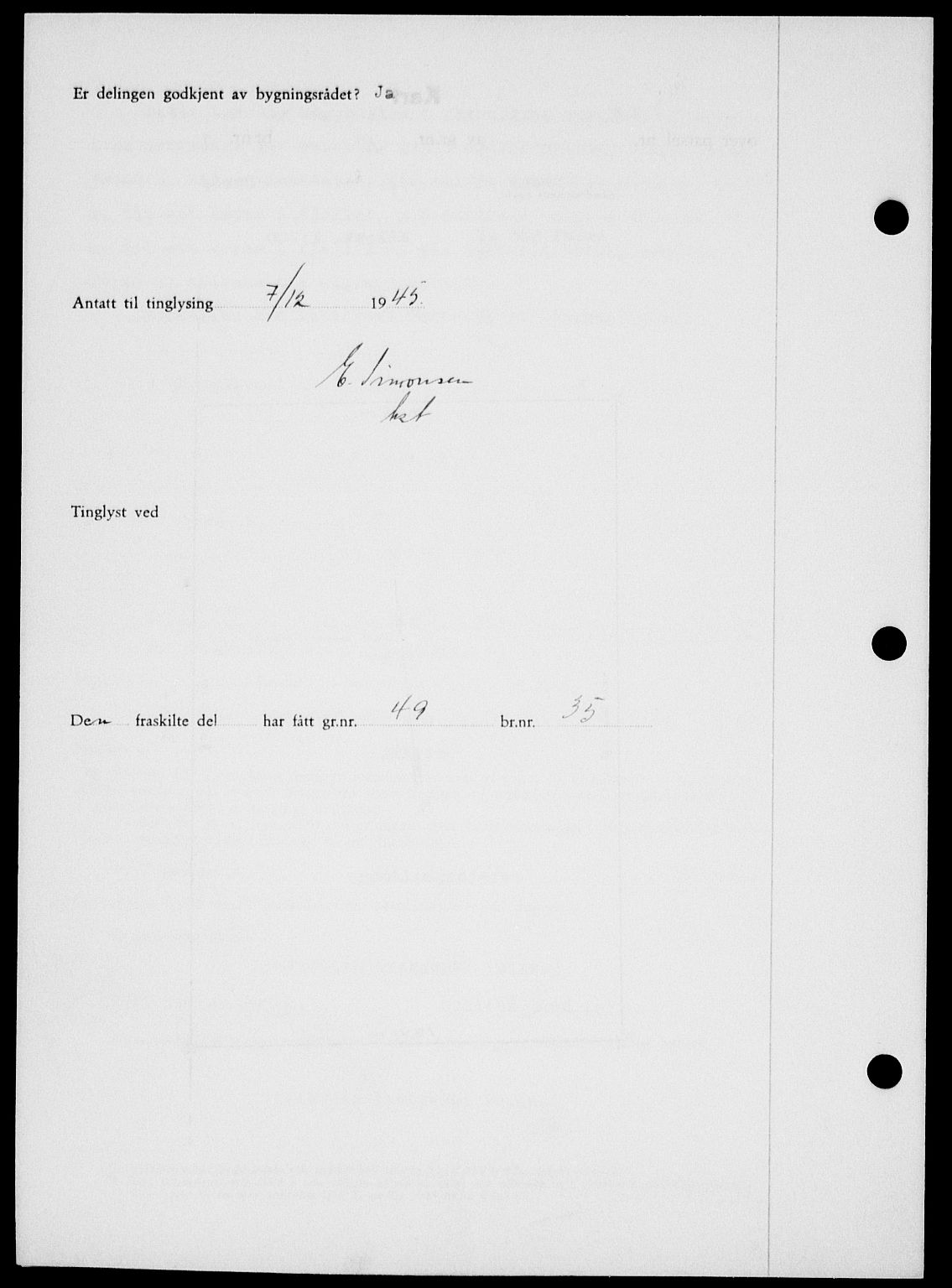 Onsøy sorenskriveri, SAO/A-10474/G/Ga/Gab/L0015: Mortgage book no. II A-15, 1945-1946, Diary no: : 1643/1945