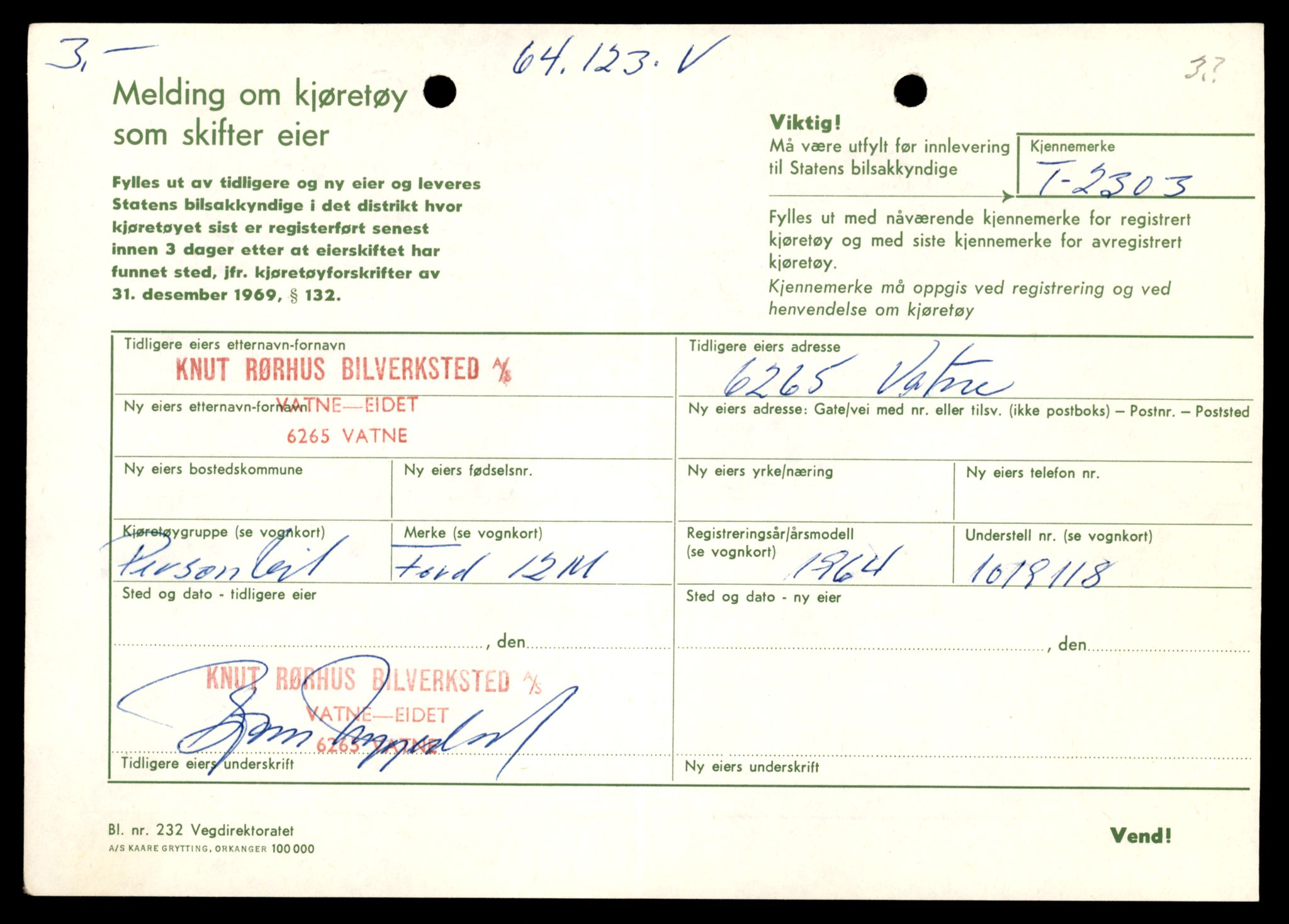 Møre og Romsdal vegkontor - Ålesund trafikkstasjon, SAT/A-4099/F/Fe/L0017: Registreringskort for kjøretøy T 1985 - T 10090, 1927-1998, p. 501