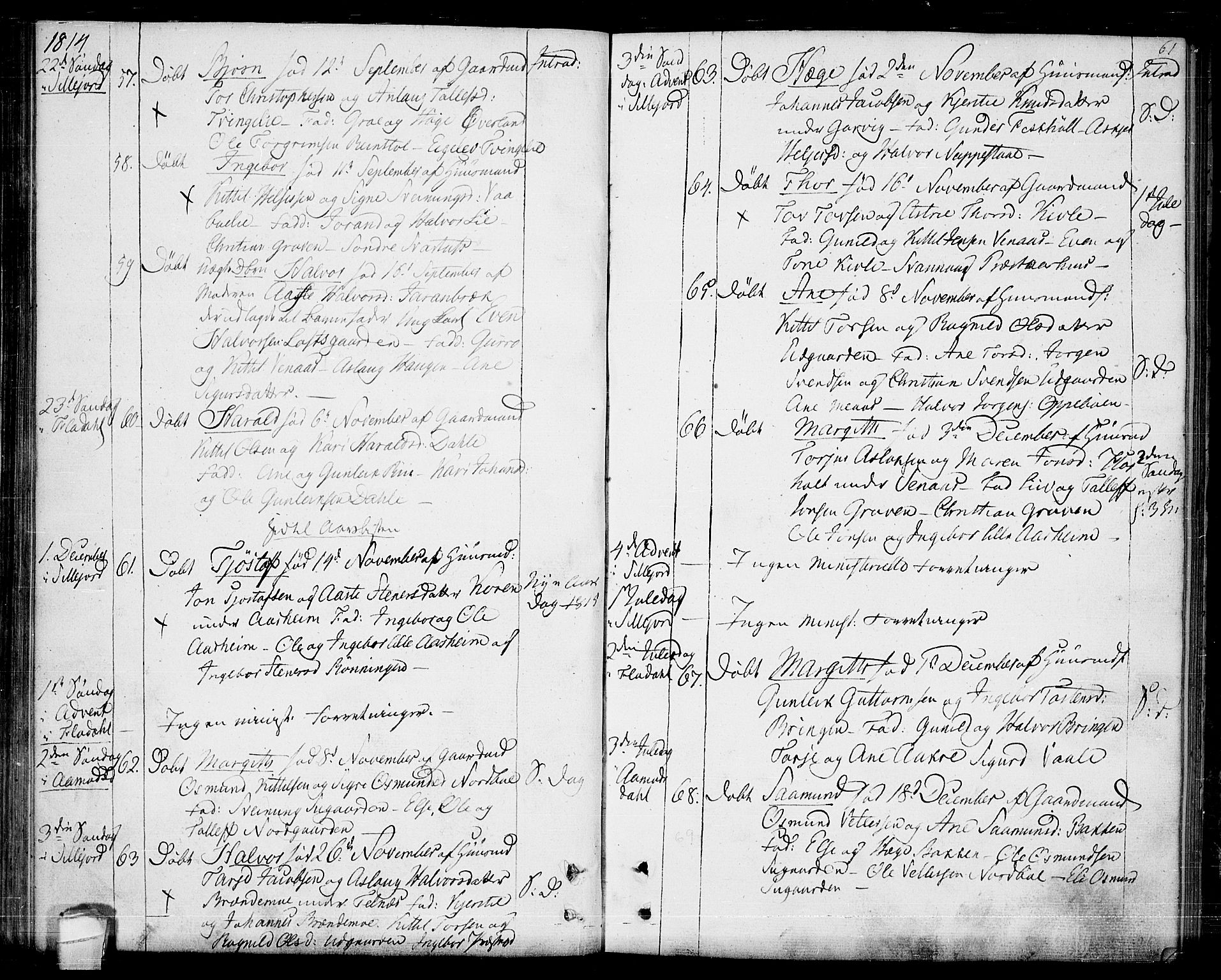 Seljord kirkebøker, SAKO/A-20/F/Fa/L0009: Parish register (official) no. I 9, 1801-1814, p. 61