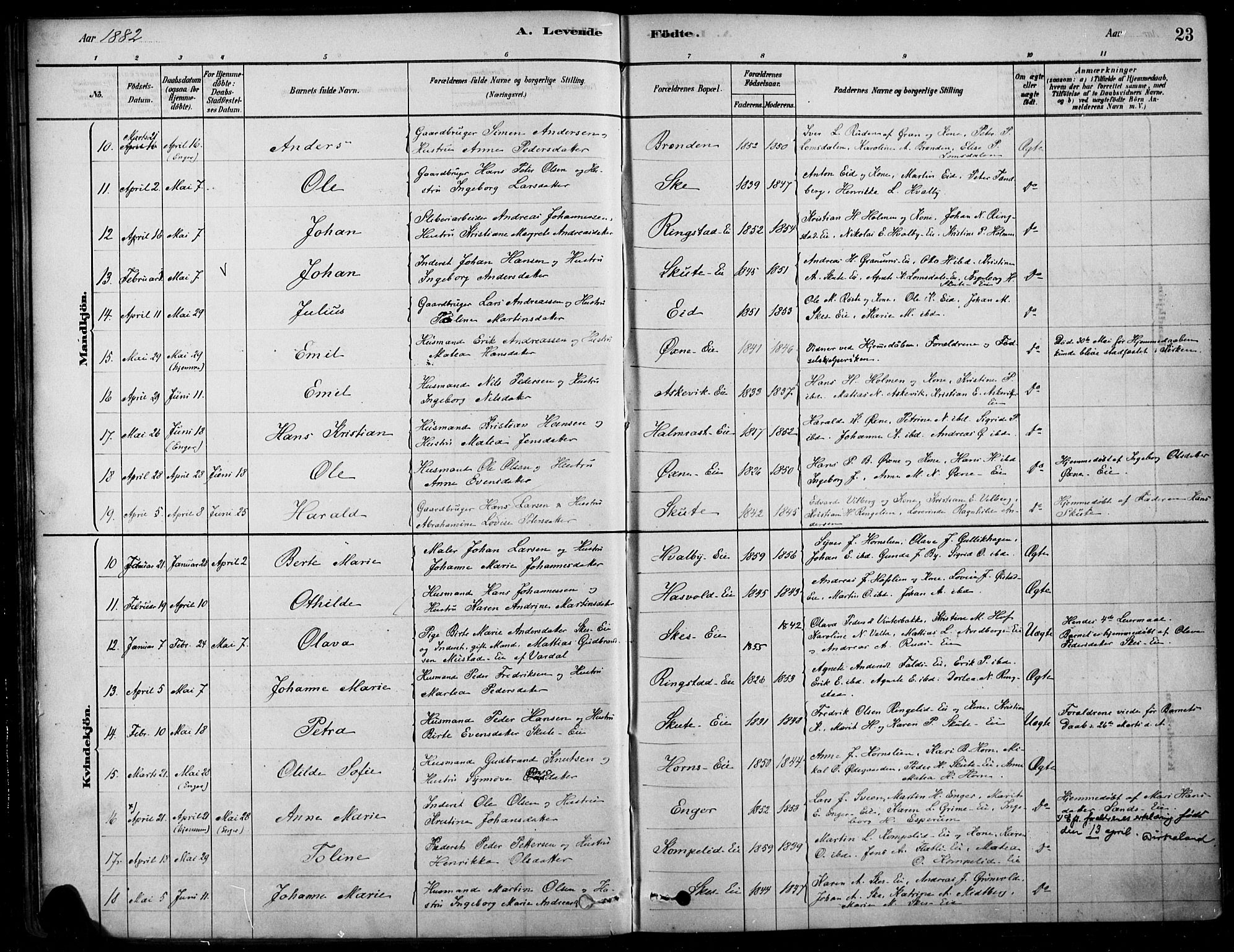 Søndre Land prestekontor, AV/SAH-PREST-122/K/L0003: Parish register (official) no. 3, 1878-1894, p. 23