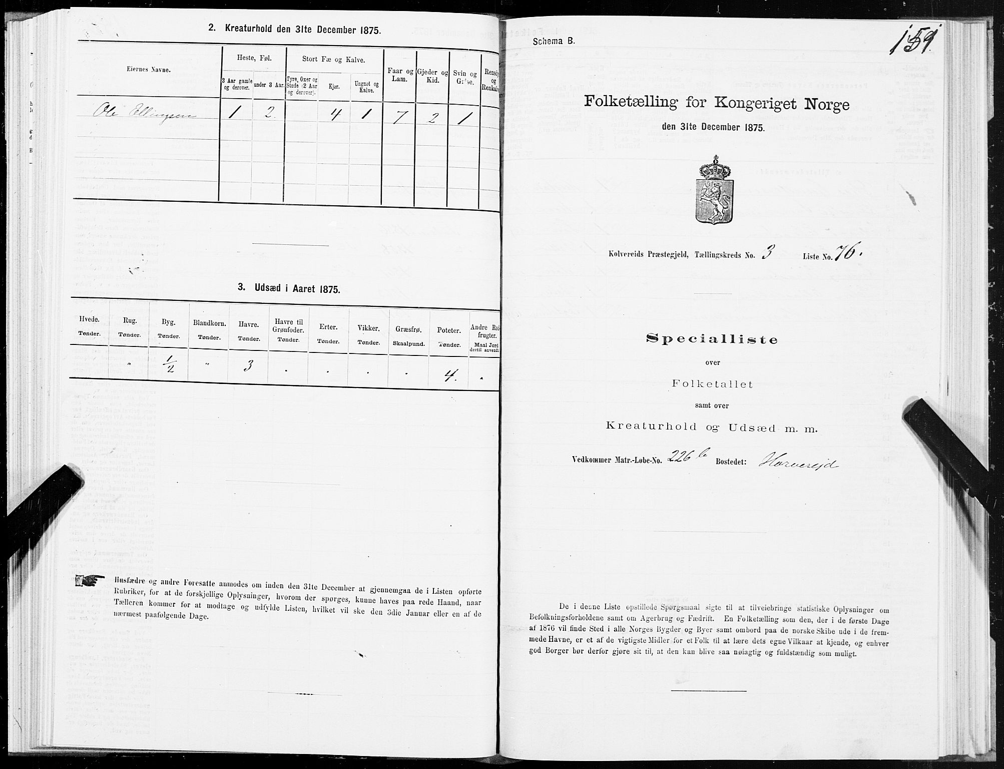 SAT, 1875 census for 1752P Kolvereid, 1875, p. 2151