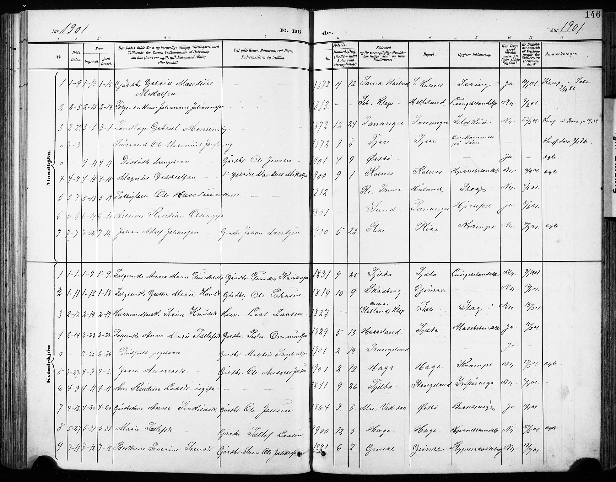 Håland sokneprestkontor, SAST/A-101802/001/30BA/L0013: Parish register (official) no. A 12, 1901-1913, p. 146