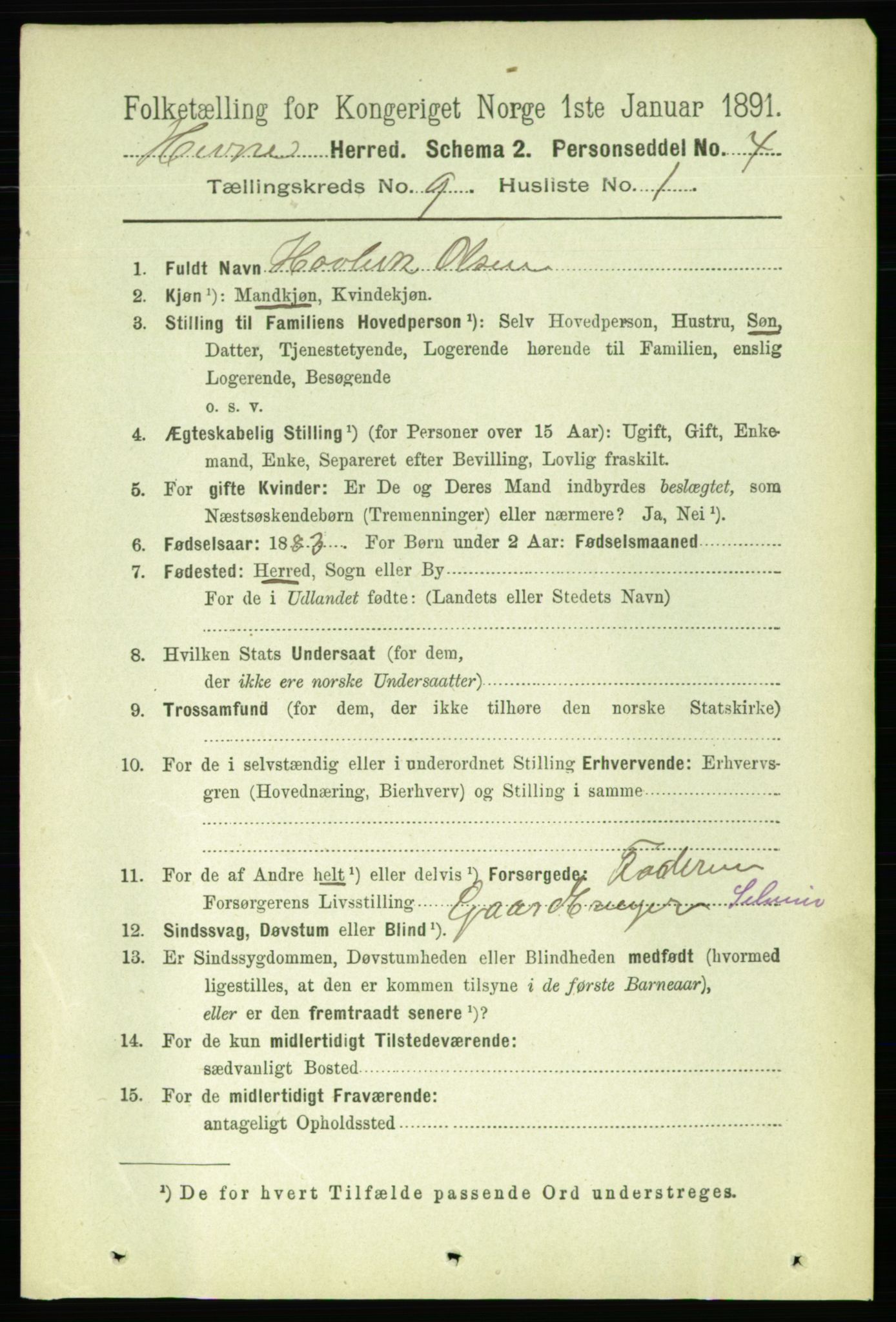 RA, 1891 census for 1612 Hemne, 1891, p. 5744