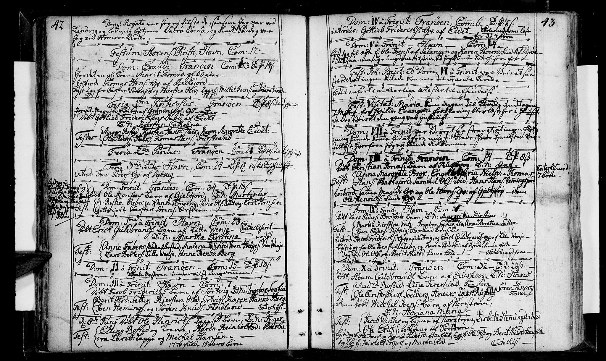 Tranøy sokneprestkontor, SATØ/S-1313/I/Ia/Iaa/L0001kirke: Parish register (official) no. 1, 1757-1773, p. 42-43