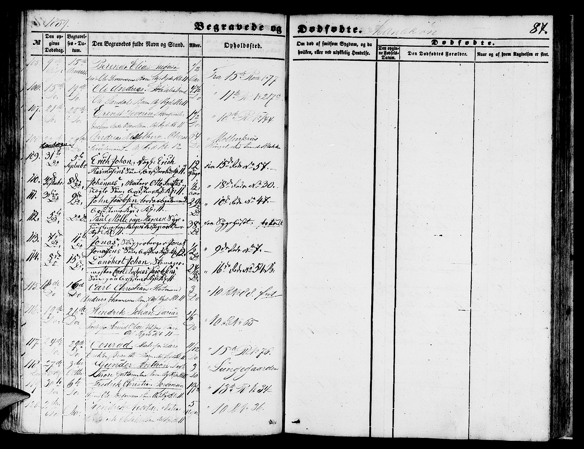 Domkirken sokneprestembete, AV/SAB-A-74801/H/Hab/L0038: Parish register (copy) no. E 2, 1847-1859, p. 87