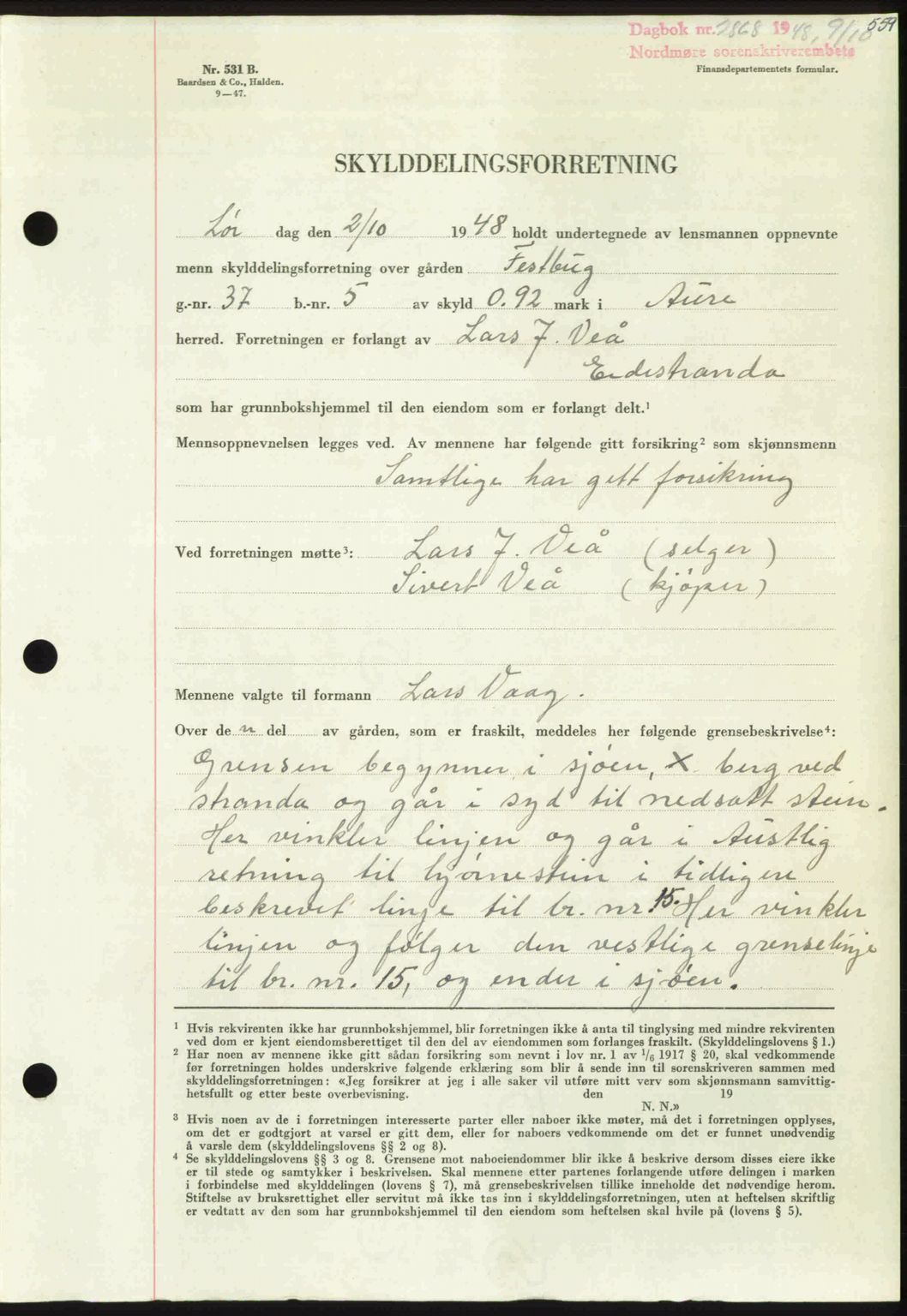 Nordmøre sorenskriveri, AV/SAT-A-4132/1/2/2Ca: Mortgage book no. A109, 1948-1948, Diary no: : 2868/1948