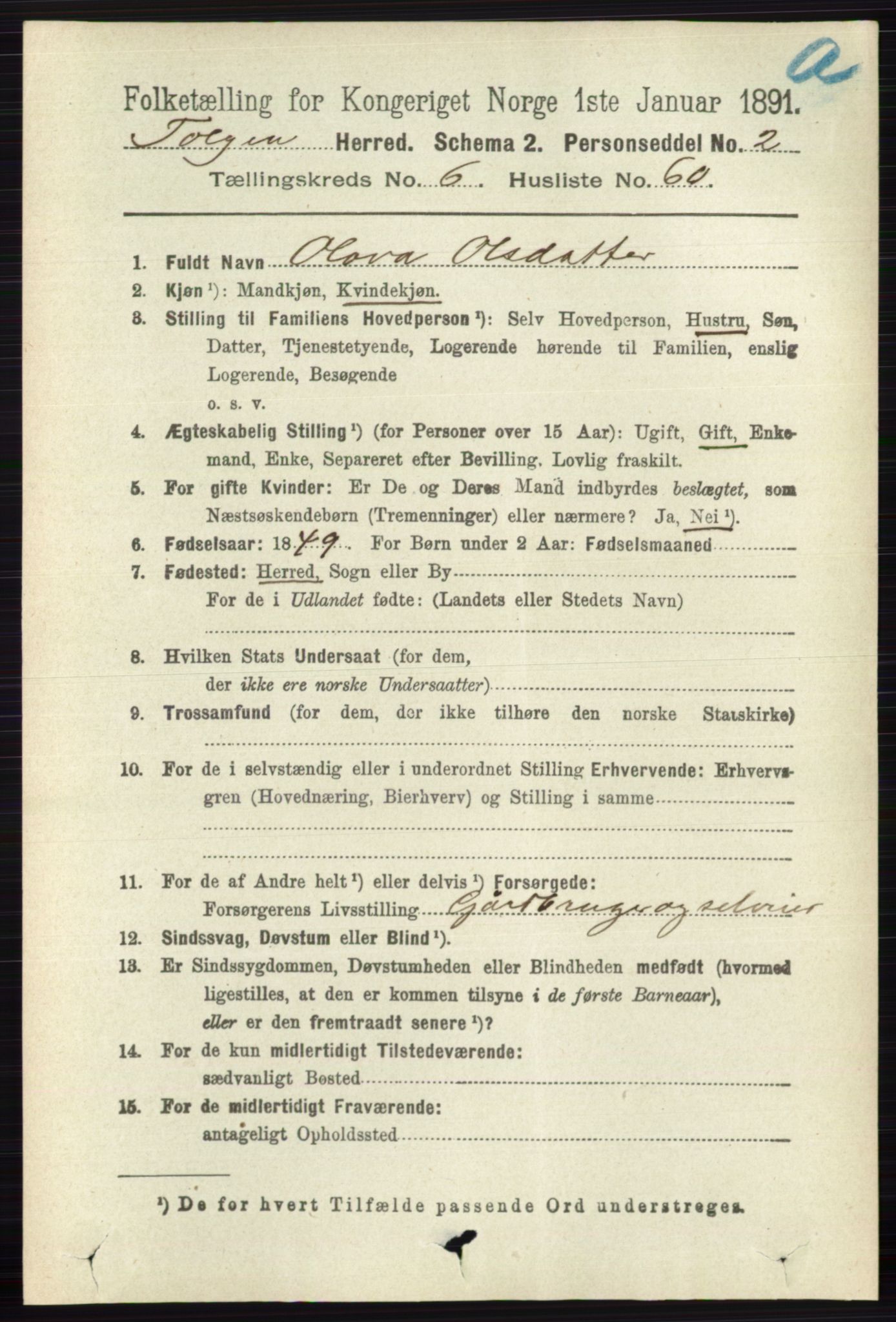 RA, 1891 census for 0436 Tolga, 1891, p. 1979