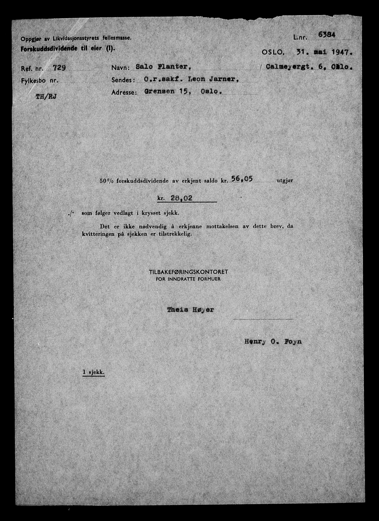 Justisdepartementet, Tilbakeføringskontoret for inndratte formuer, RA/S-1564/H/Hc/Hcc/L0935: --, 1945-1947, p. 591