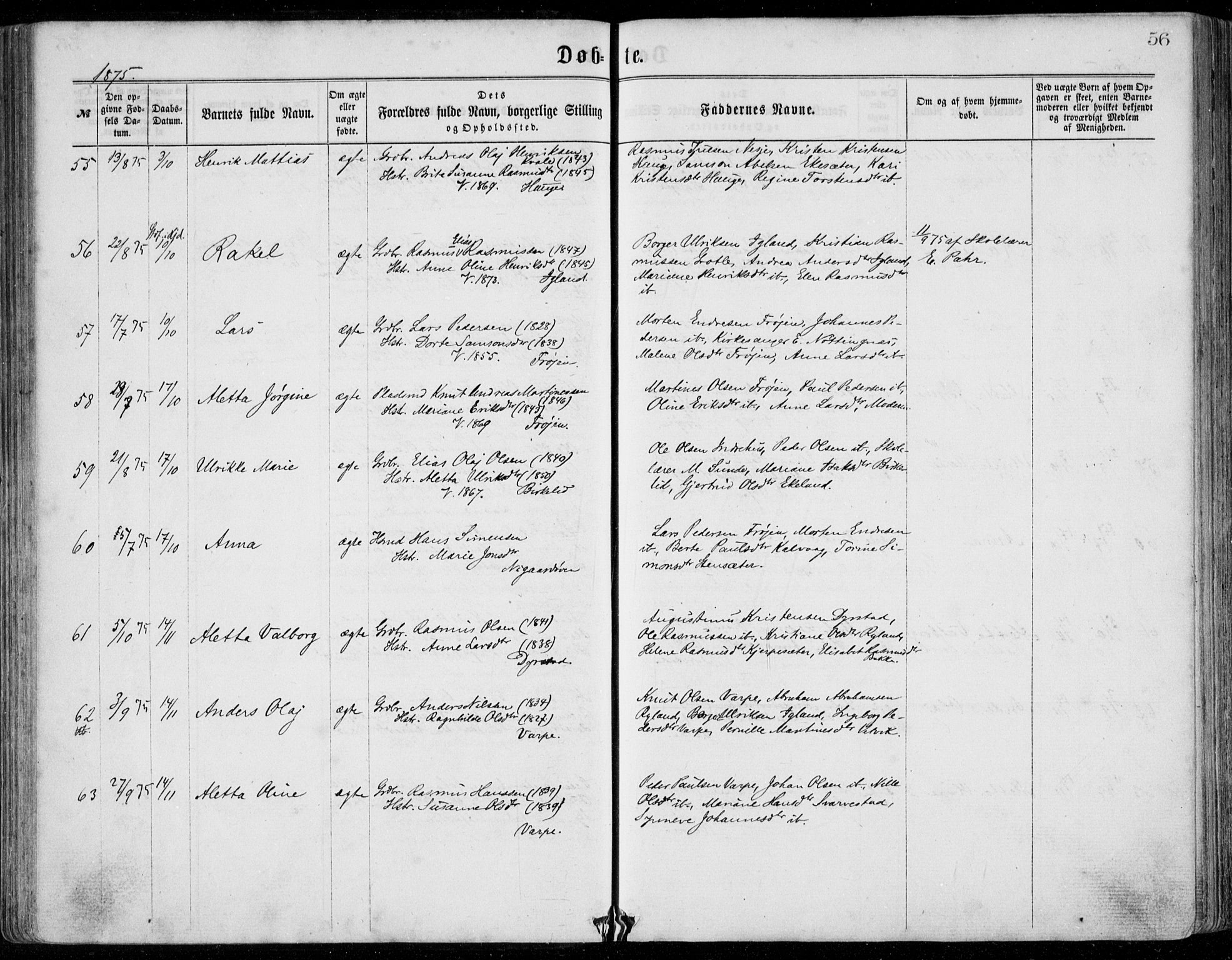 Bremanger sokneprestembete, AV/SAB-A-82201/H/Haa/Haaa/L0001: Parish register (official) no. A  1, 1864-1883, p. 56