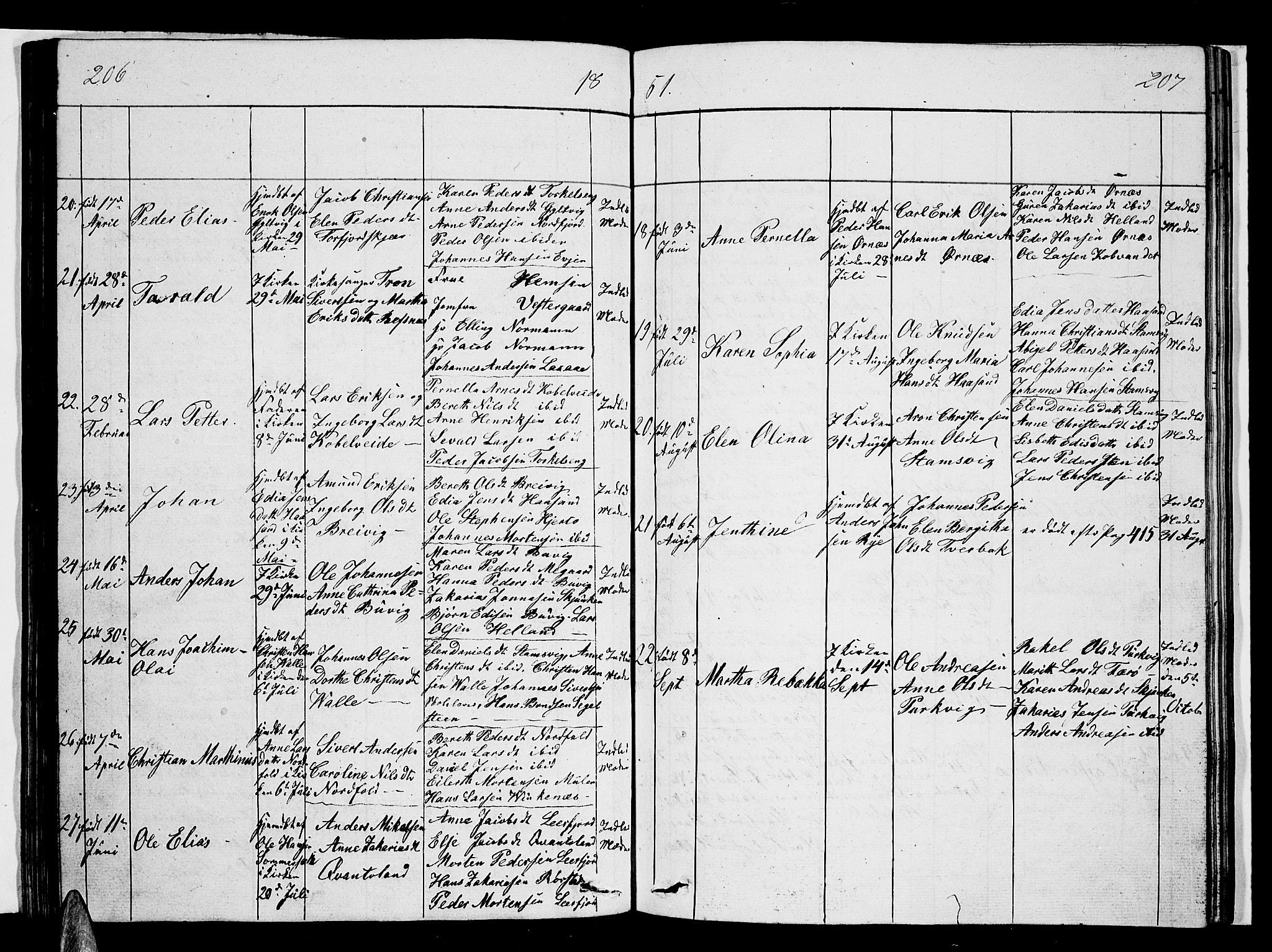 Ministerialprotokoller, klokkerbøker og fødselsregistre - Nordland, AV/SAT-A-1459/853/L0773: Parish register (copy) no. 853C01, 1821-1859, p. 206-207