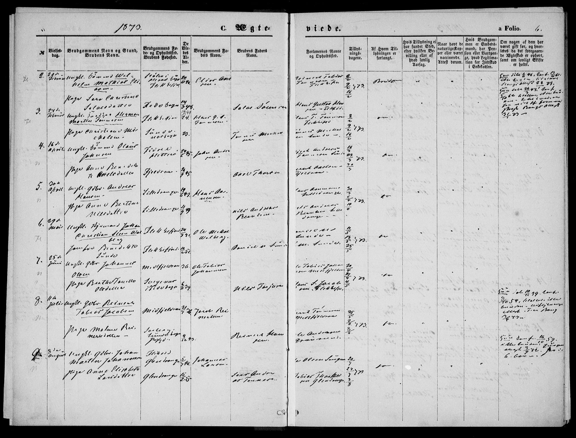 Flekkefjord sokneprestkontor, AV/SAK-1111-0012/F/Fa/Fac/L0006: Parish register (official) no. A 6, 1871-1874, p. 6