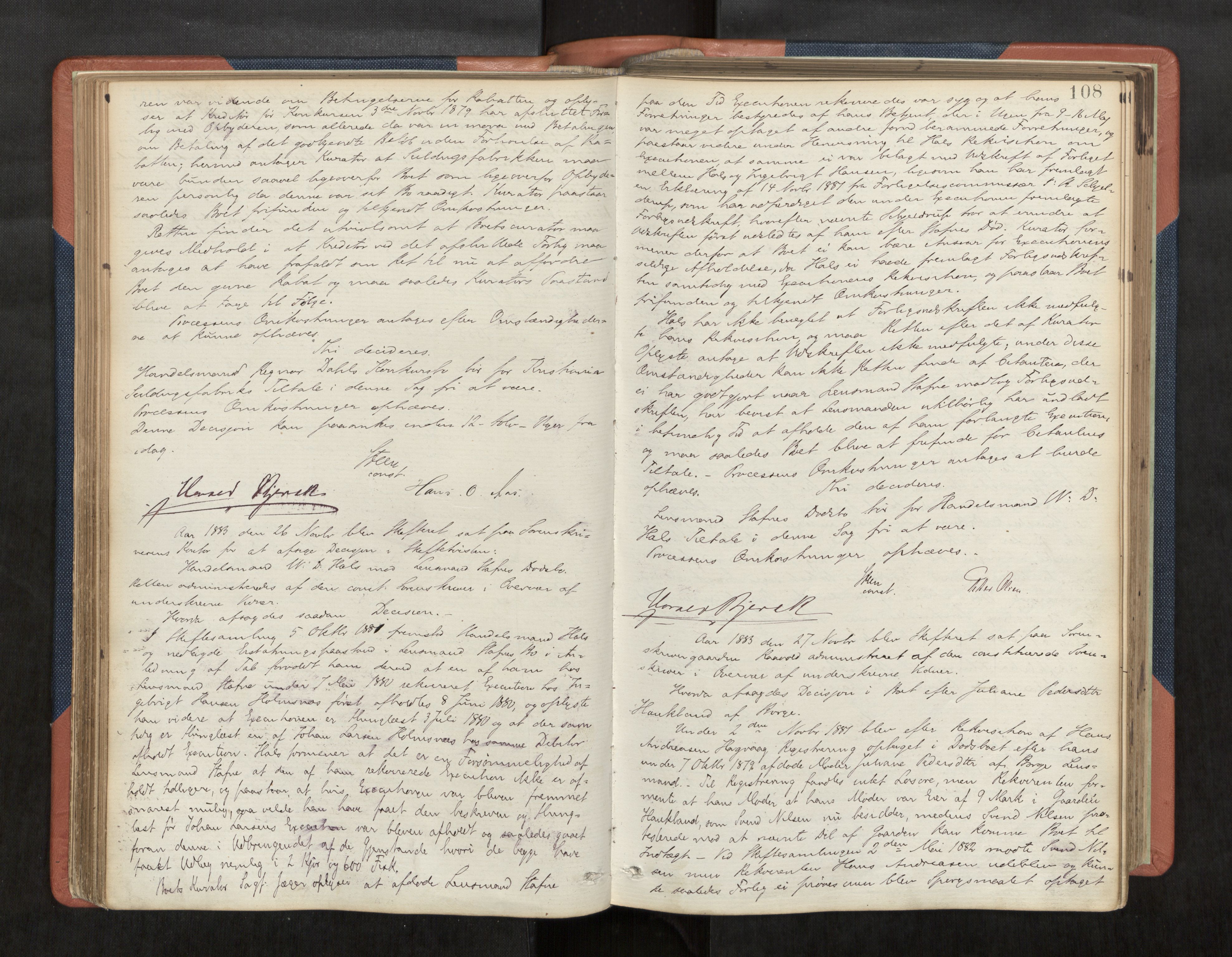 Vesterålen sorenskriveri, AV/SAT-A-4180/1/3/3B/L0003: Skiftebehandlingsprotokoll, 1881-1895, p. 108