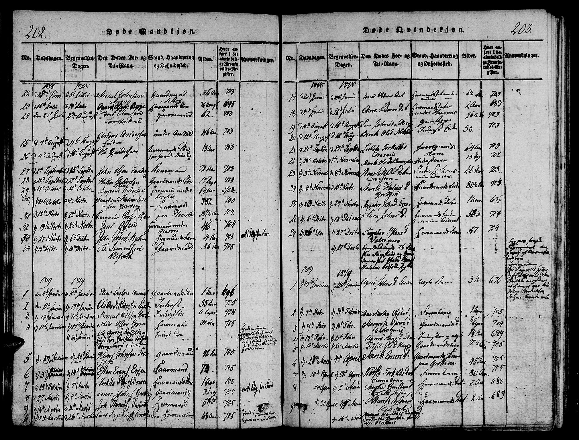 Ministerialprotokoller, klokkerbøker og fødselsregistre - Sør-Trøndelag, SAT/A-1456/695/L1141: Parish register (official) no. 695A04 /1, 1816-1824, p. 202-203