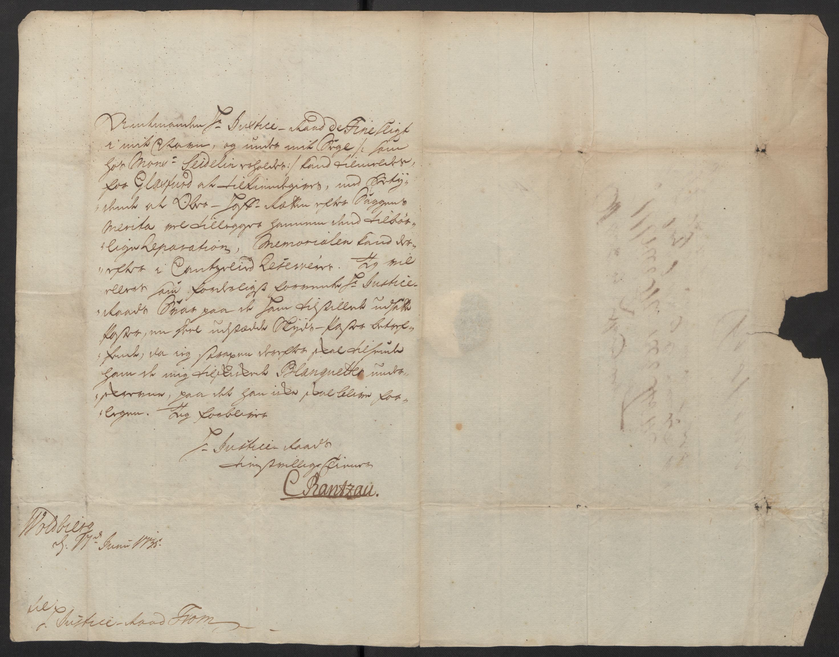 Stattholderembetet 1572-1771, AV/RA-EA-2870/Ef/L0108: Brev fra embetsmenn og andre, 1735-1736, p. 43