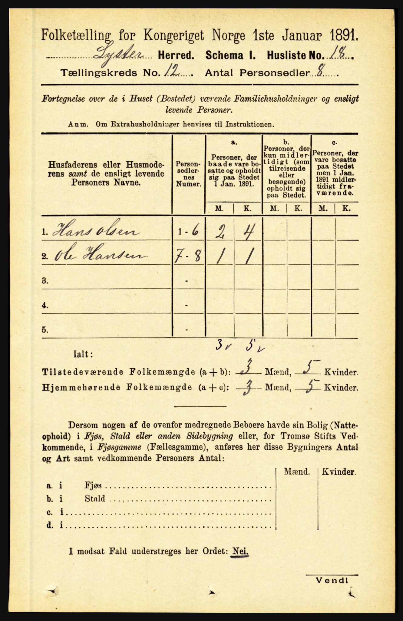 RA, 1891 census for 1426 Luster, 1891, p. 3720