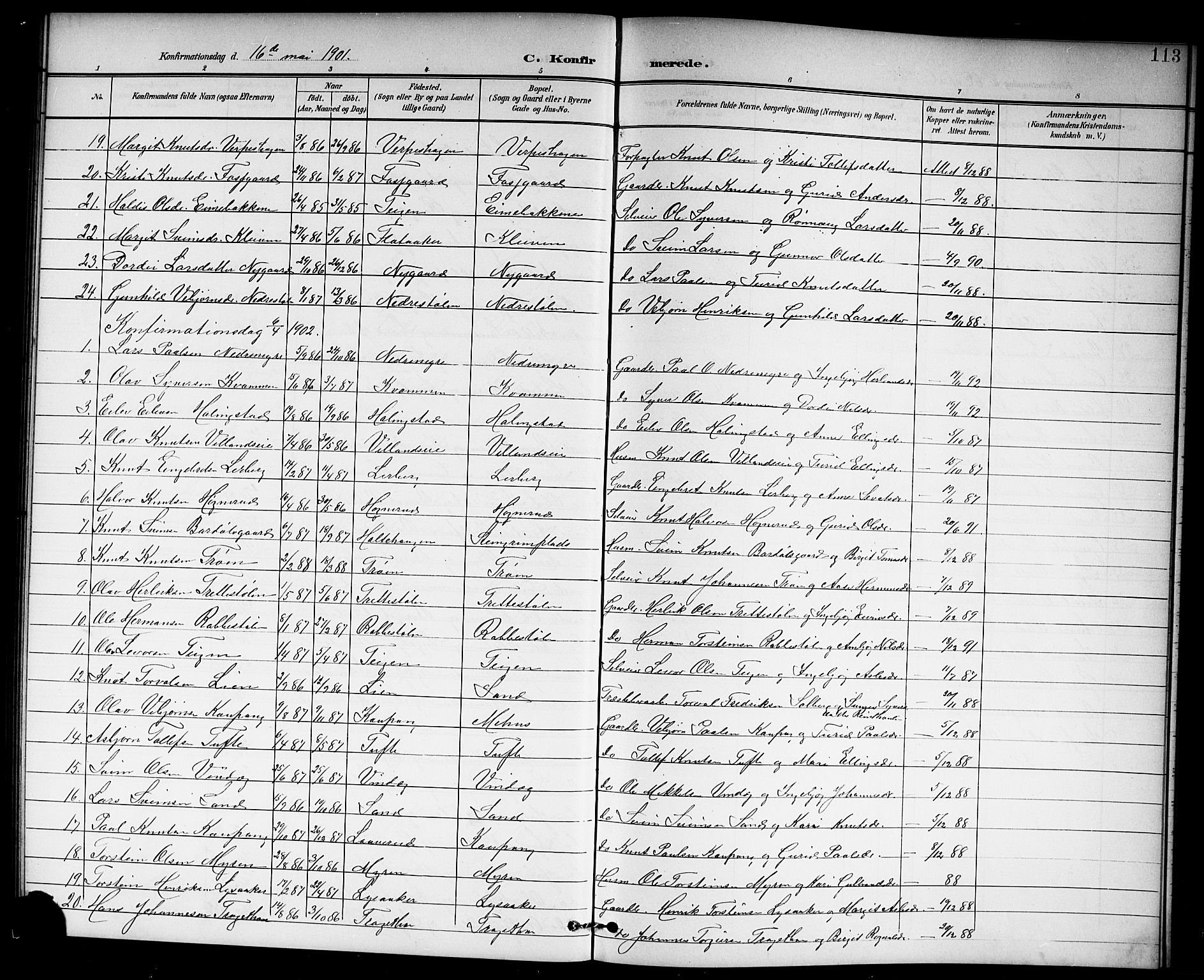 Hol kirkebøker, SAKO/A-227/G/Ga/L0001: Parish register (copy) no. I 1, 1900-1919, p. 113