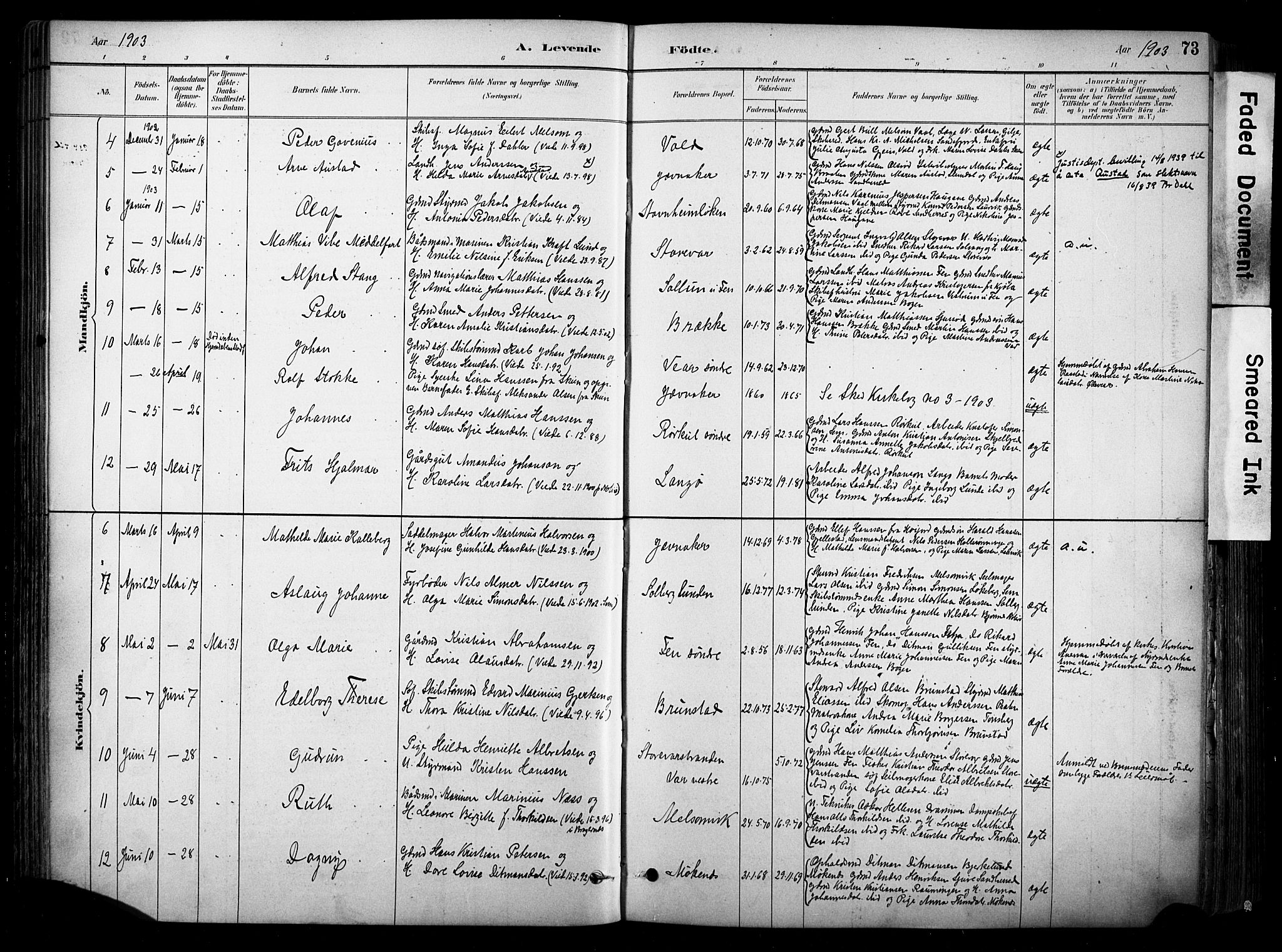 Stokke kirkebøker, AV/SAKO-A-320/F/Fa/L0010: Parish register (official) no. I 10, 1884-1903, p. 73