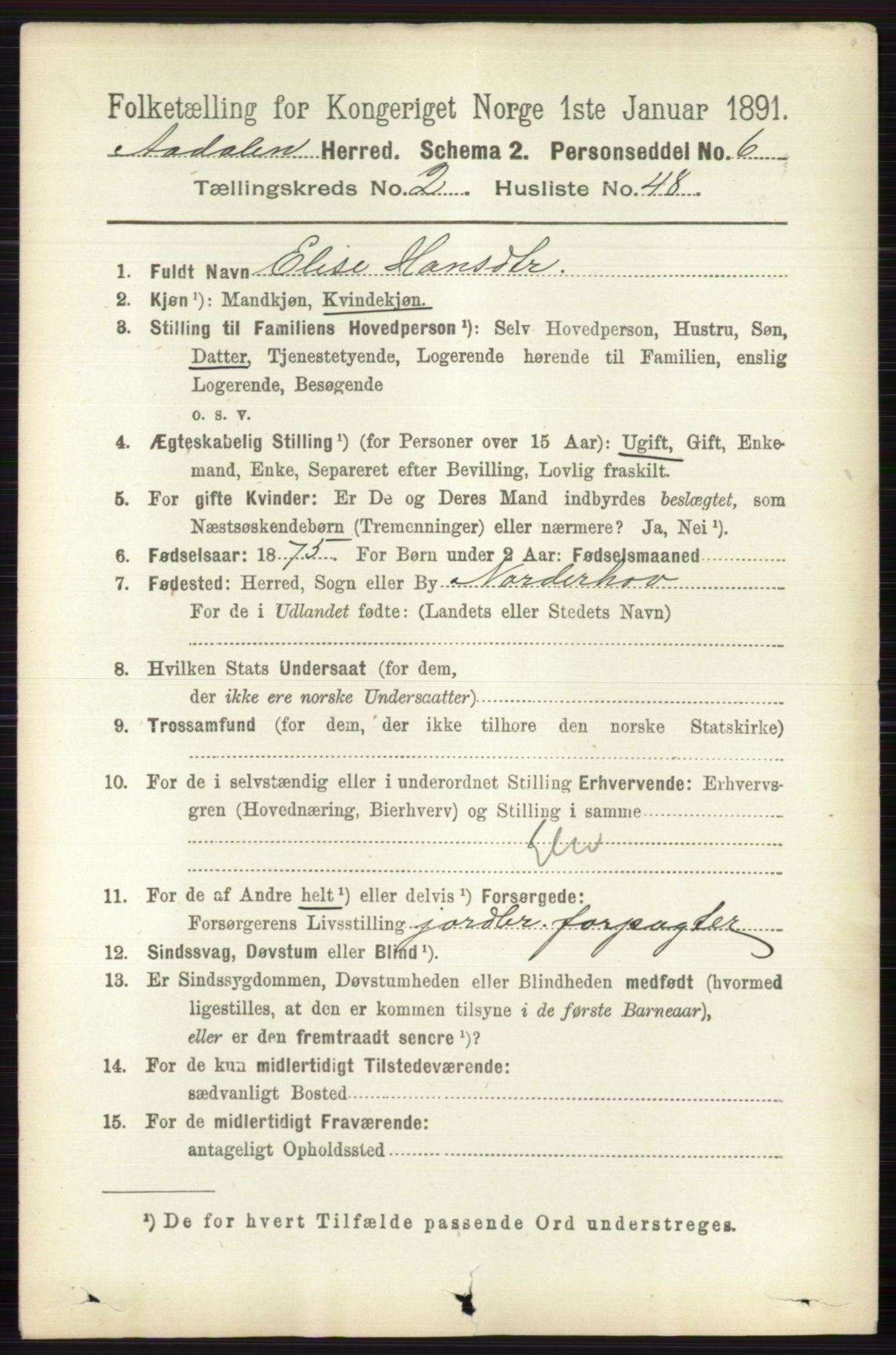 RA, 1891 census for 0614 Ådal, 1891, p. 960