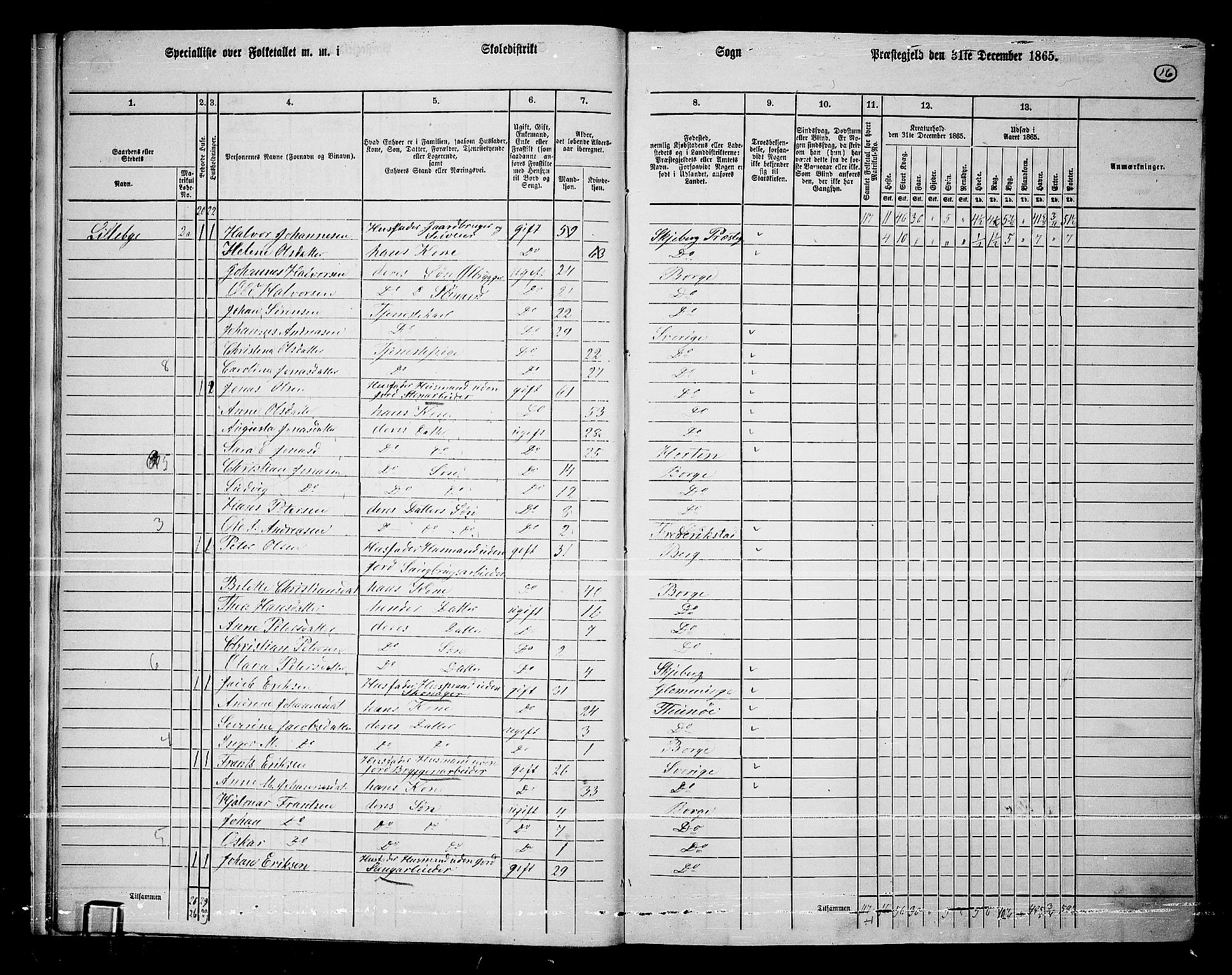 RA, 1865 census for Borge, 1865, p. 16