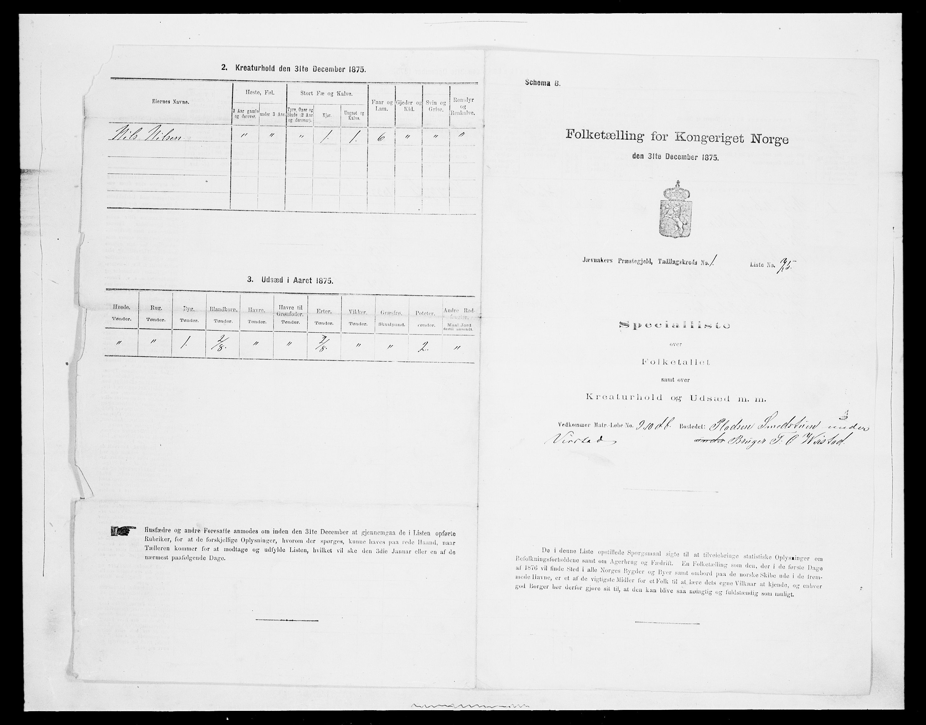 SAH, 1875 census for 0532P Jevnaker, 1875, p. 261