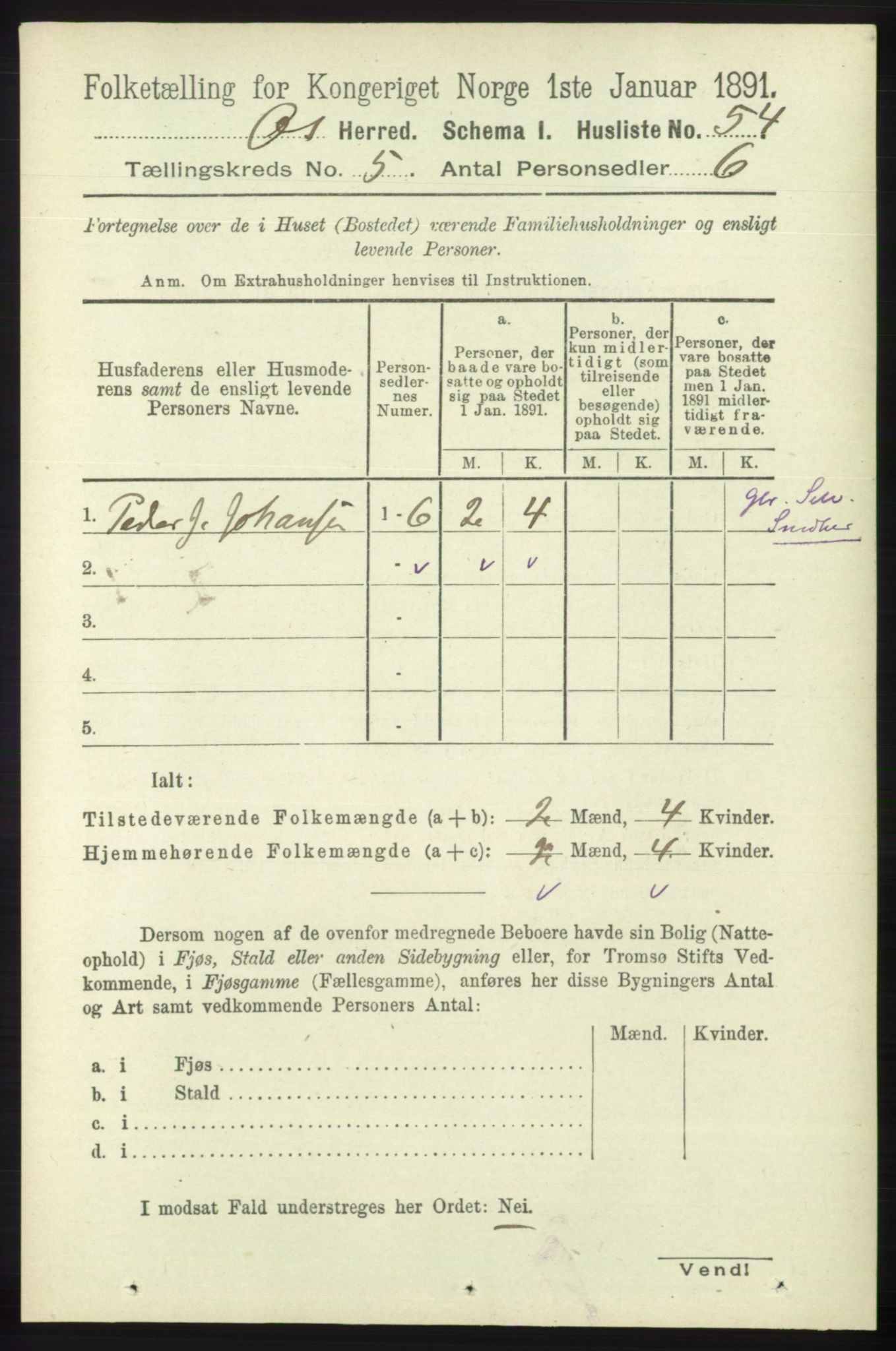 RA, 1891 census for 1243 Os, 1891, p. 1222