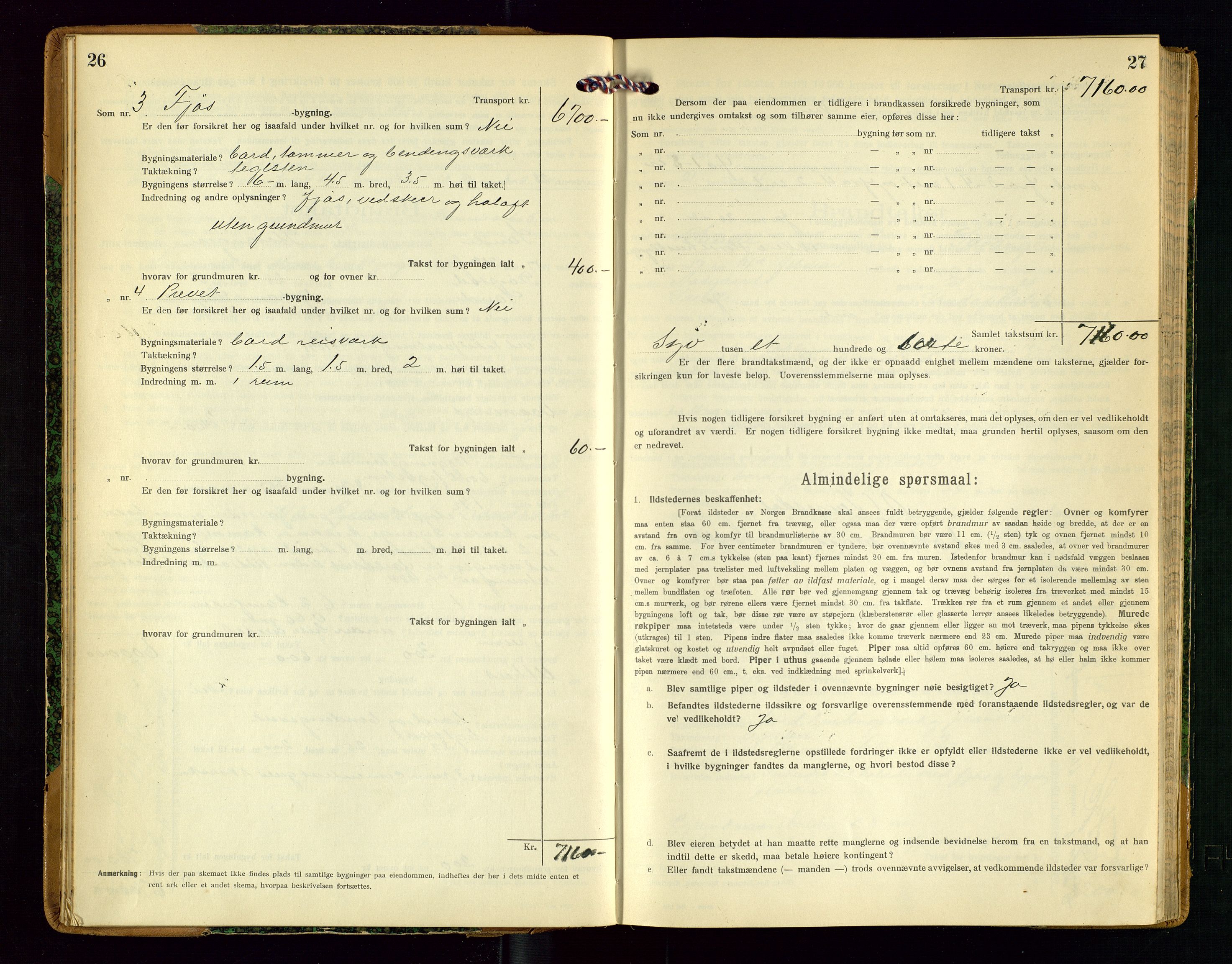 Sauda lensmannskontor, AV/SAST-A-100177/Gob/L0002: Branntakstprotokoll - skjematakst, 1916-1928, p. 26-27