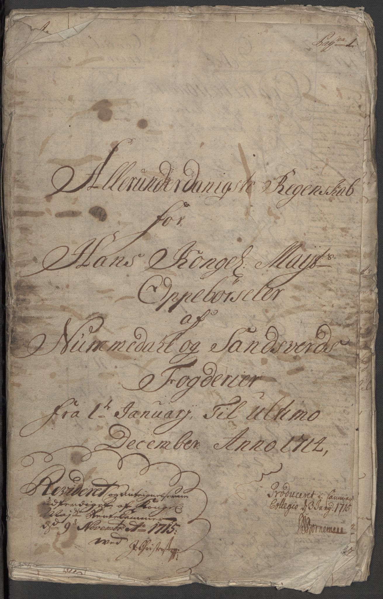 Rentekammeret inntil 1814, Reviderte regnskaper, Fogderegnskap, AV/RA-EA-4092/R24/L1589: Fogderegnskap Numedal og Sandsvær, 1714, p. 3